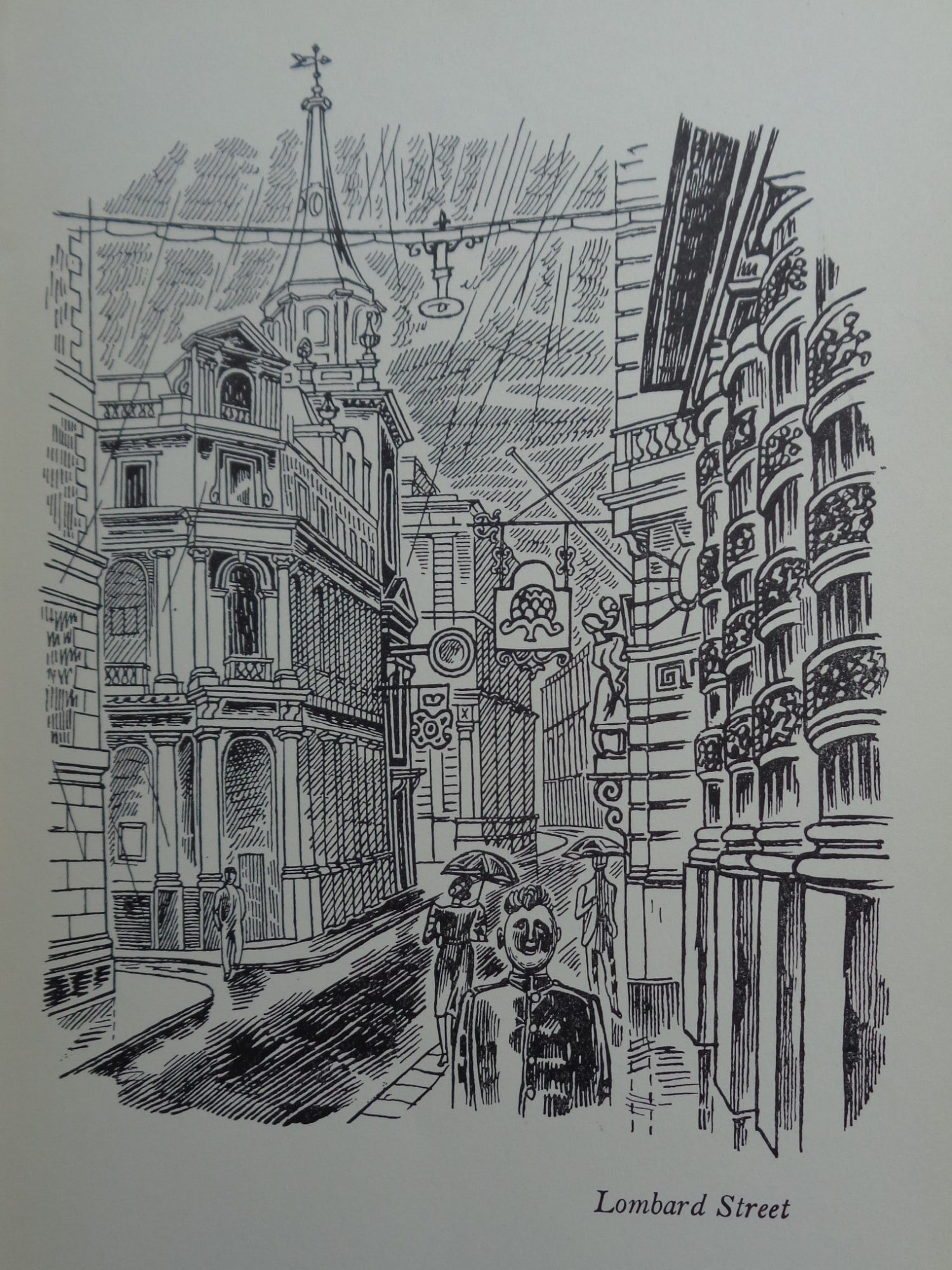 Edward Bawden CBE RA Original Vintage Historic Lithograph of London Historic Lombard Street Banks: Title: Edward Bawden CBE RA Original Vintage Historic Lithograph of London Historic Lombard Street Banks Description: Lombard Street - The Centre of Banking in London for hundreds of years - a grea