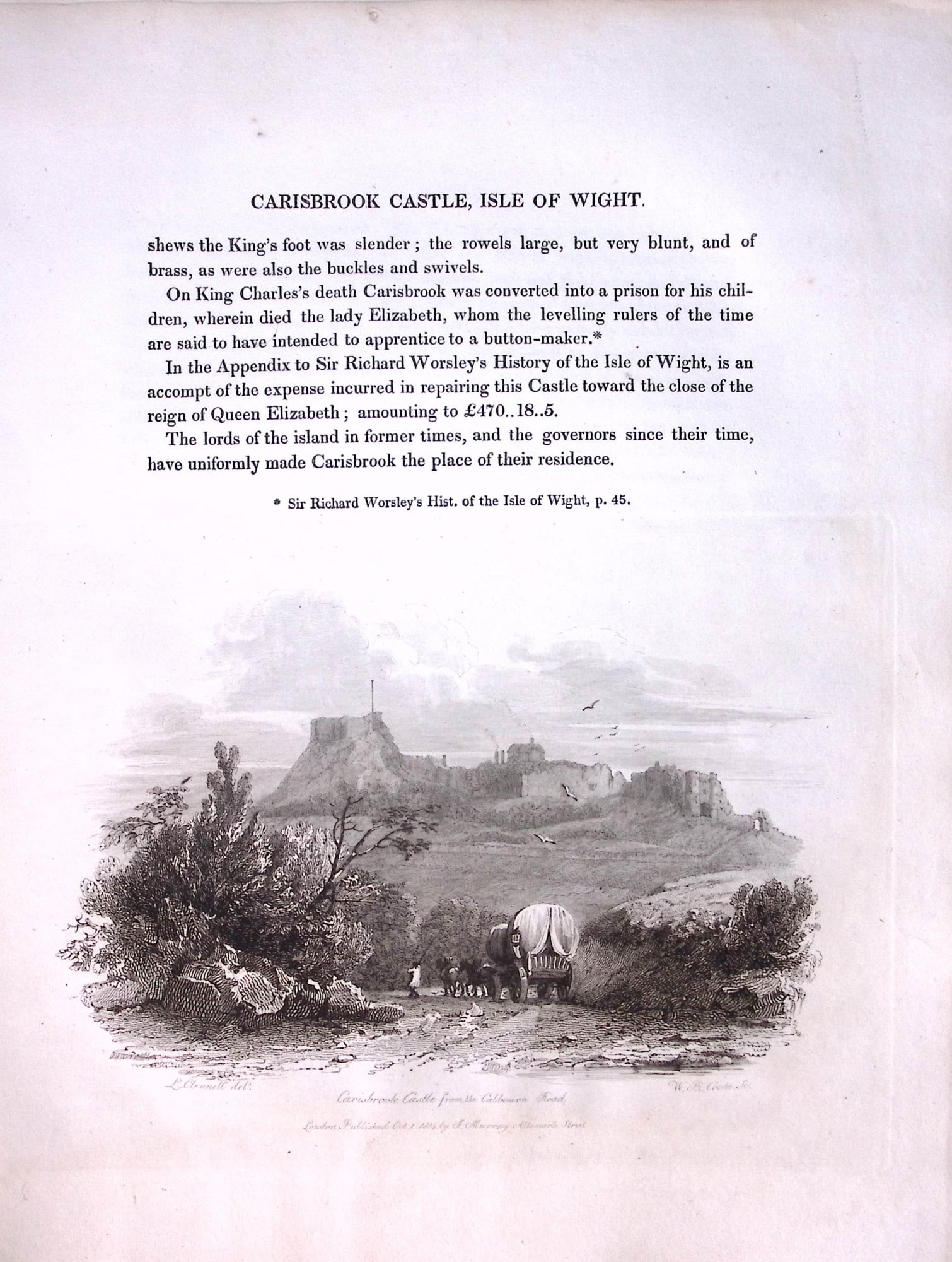 J.M.W Turner ""Isle of Wight Carisbrook” Views from a Southern Coast Rare Engraving-65: Title: J.M.W Turner "Isle of Wight Carisbrook” Views from a Southern Coast Rare Engraving-65 Description: This Rare After J.M.W. Turner Copper Engraved Plate Was Removed from a Nearly 200 Ye