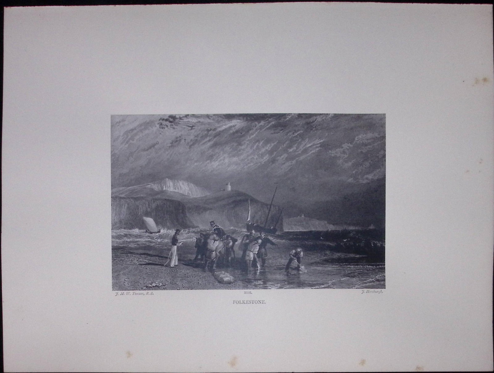 J.M.W Turner Rare “Folkestone Kent” 1873 Picturesque Views in England-11: Title: J.M.W Turner Rare “Folkestone Kent” 1873 Picturesque Views in England-11 Description: This Antique Print Was Removed from a 152 Years-Old Edition Of. J M W Turner's Picturesque