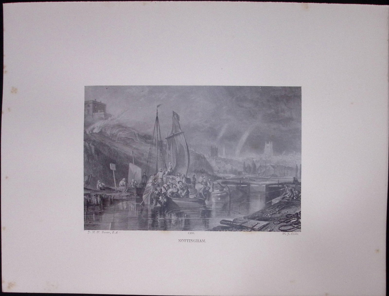 J.M.W Turner Rare “City of Nottingham” 1873 Picturesque Views in England-57: Title: J.M.W Turner Rare “City of Nottingham” 1873 Picturesque Views in England-57 Description: This Antique Print Was Removed from a 152 Years-Old Edition Of. J M W Turner's Picturesque