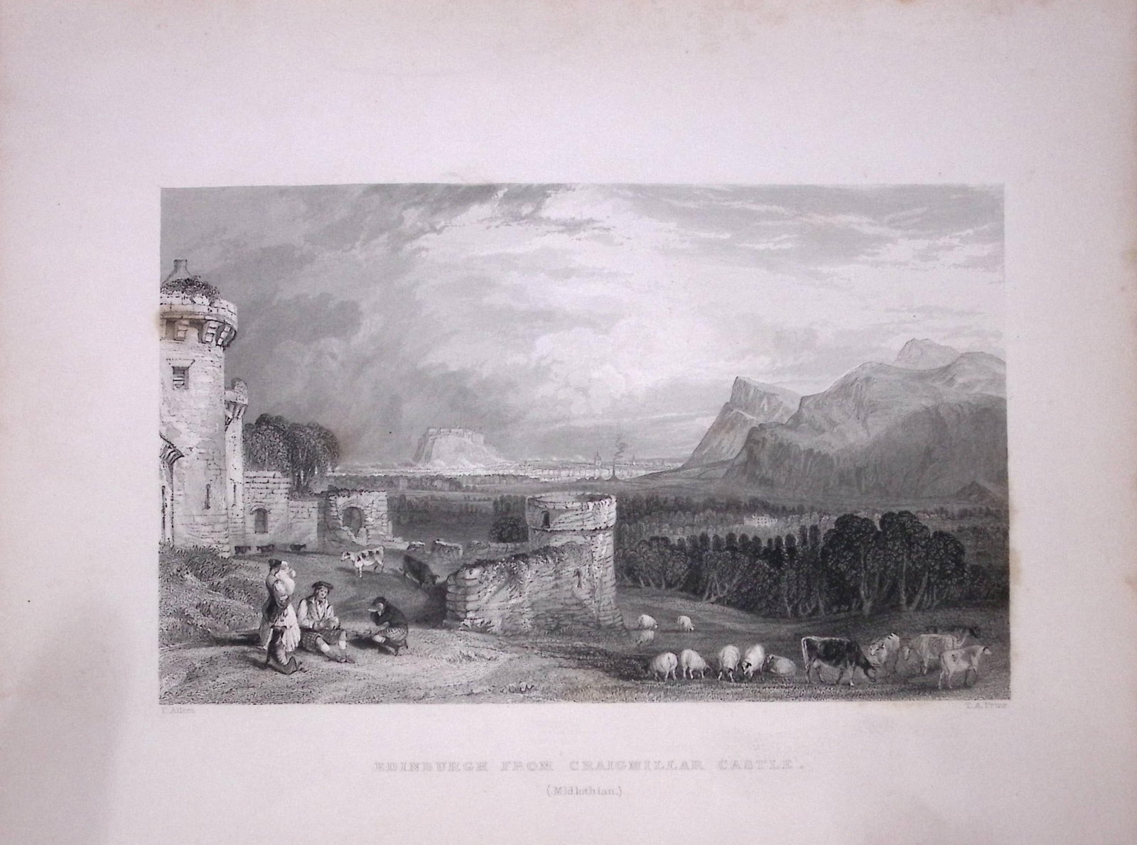Edinburgh View From Craigmillar Castle Scotland 188 Years-Old Antique Steel Engraving-11: Title: Edinburgh View From Craigmillar Castle Scotland 188 Years-Old Antique Steel Engraving-11 Description: Scotland Illustrated in a Series of Views Takes Expressly for This Work by Messrs William