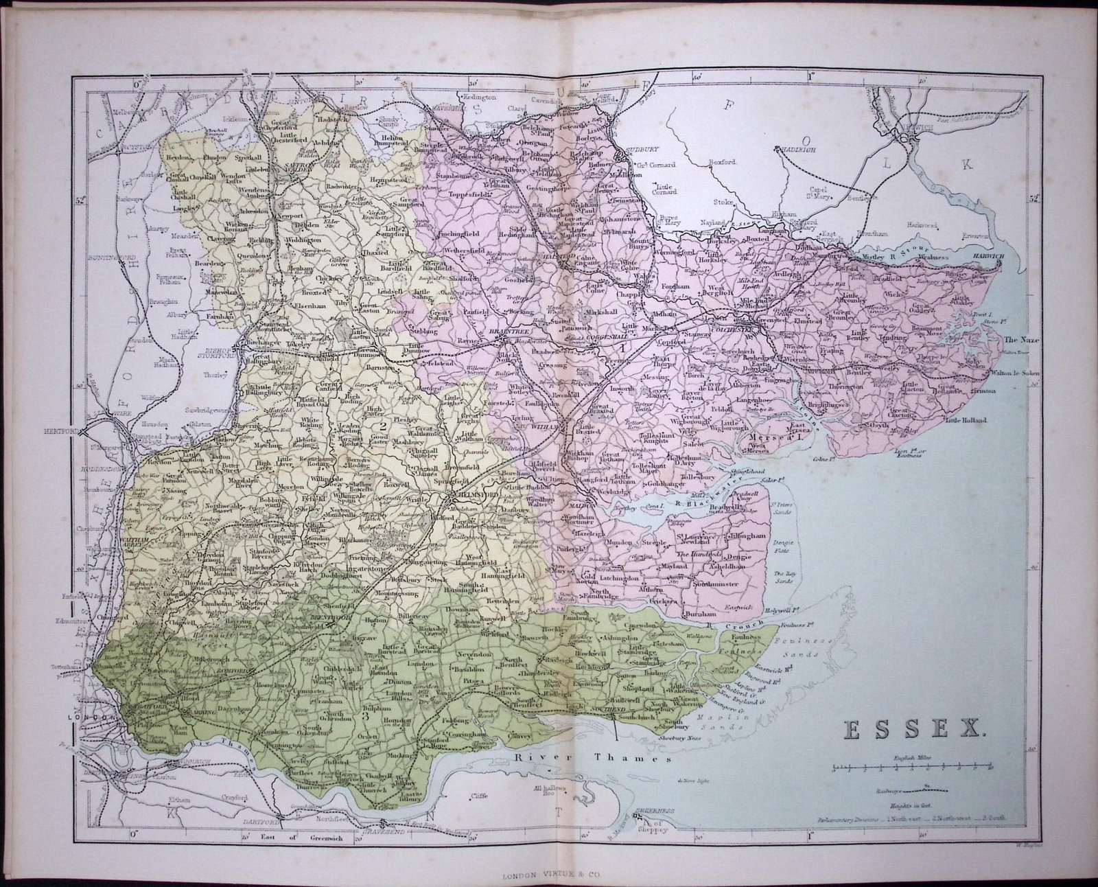 County Essex 150 Years-Old 1875 Coloured Detailed Antique 1875 Map-43: Title: County Essex 150 Years-Old 1875 Coloured Detailed Antique 1875 Map-43 Description: This 150 Years-Old Coloured Antique Map Was Removed from an Edition of. The National Gazetteer of Great