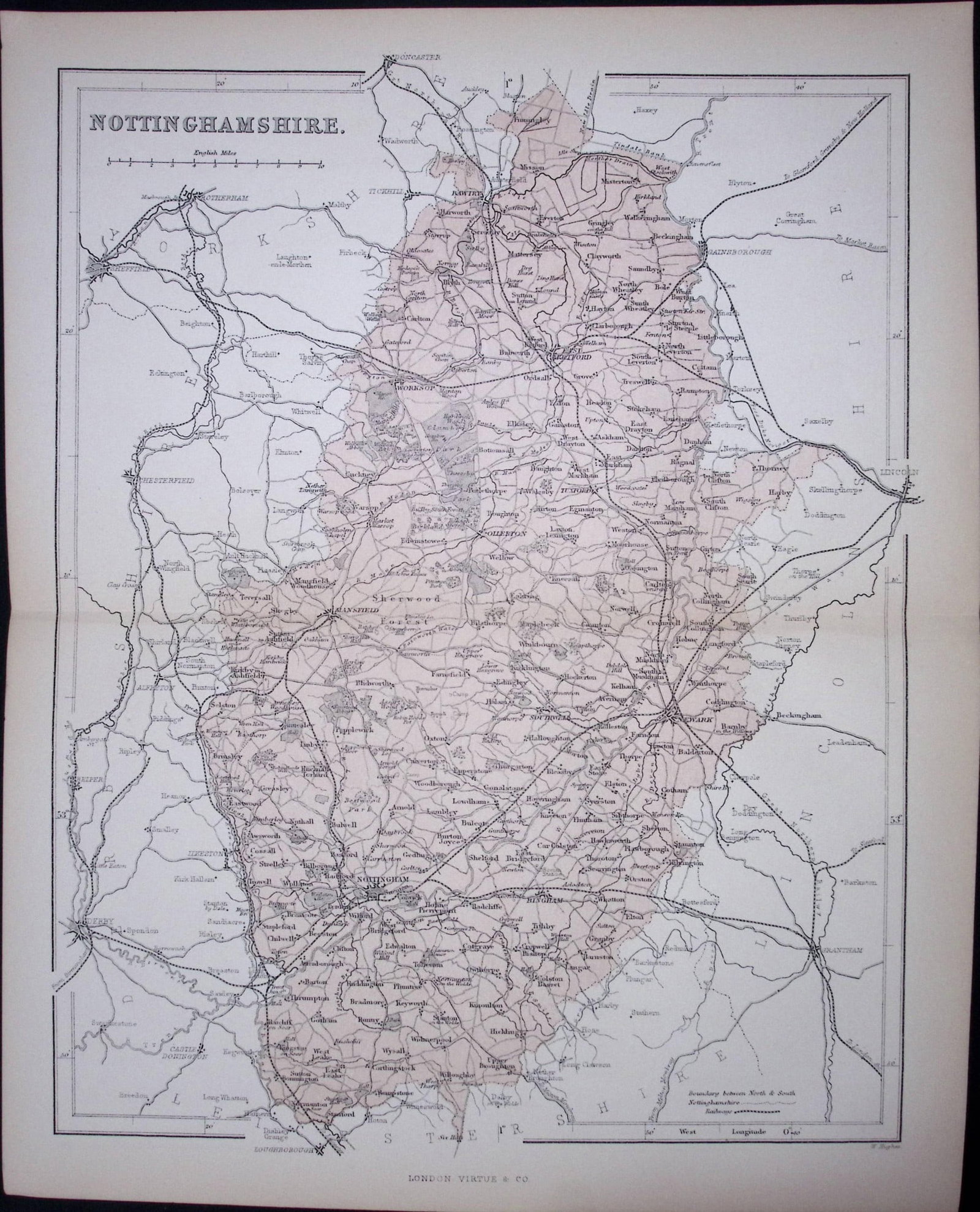 Nottinghamshire 150 Years-Old 1875 Coloured Detailed Antique 1875 Map-38: Title: Nottinghamshire 150 Years-Old 1875 Coloured Detailed Antique 1875 Map-38 Description: This 150 Years-Old Coloured Antique Map Was Removed from an Edition of. The National Gazetteer of