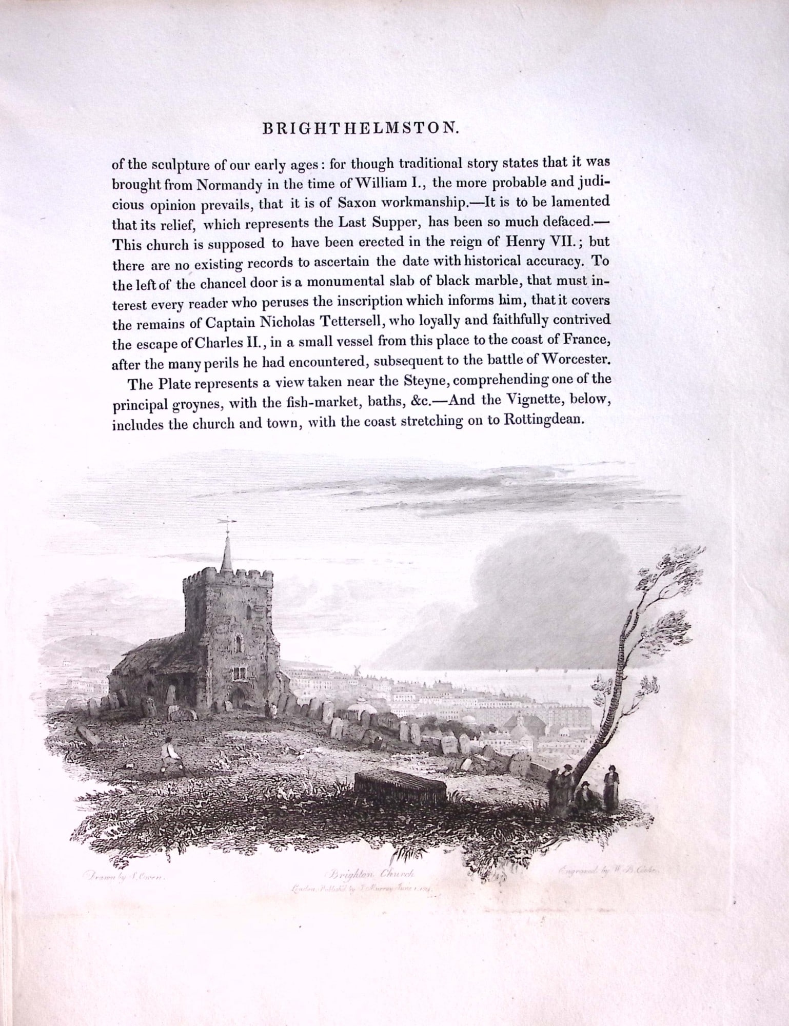 J.M.W Turner ""Sussex Brighton Church” Views from a Southern Coast Rare Engraving-60: Title: J.M.W Turner "Sussex Brighton Church” Views from a Southern Coast Rare Engraving-60 Description: This Rare After J.M.W. Turner Copper Engraved Plate Was Removed from a Nearly 200 Year