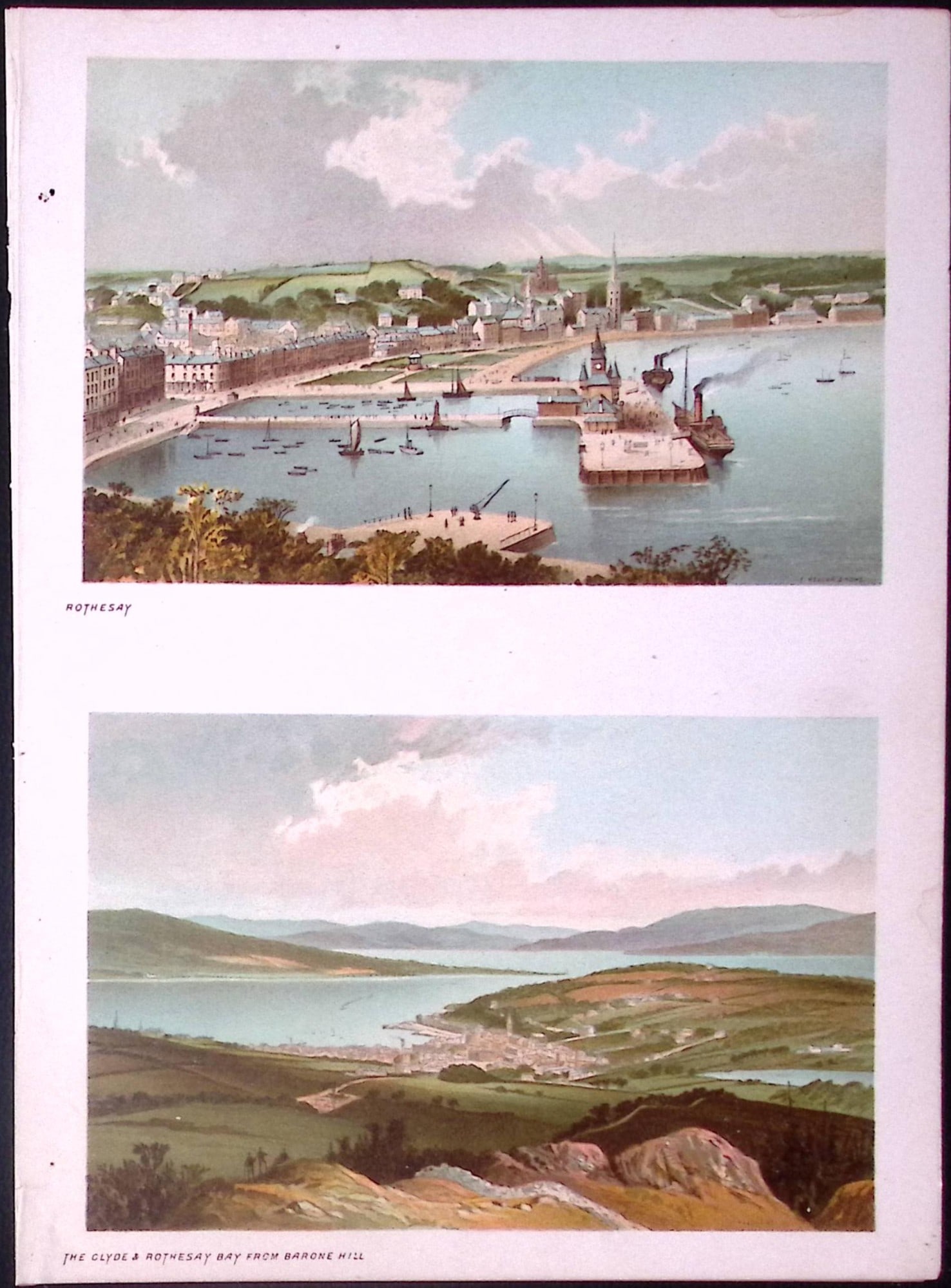 Scotland The Clyde and Rothesay Bay Antique Coloured Print-23: Title: Scotland The Clyde and Rothesay Bay Antique Coloured Print-23 Description: This Antique Illustration Has Been Removed from an First Edition of. Souvenir Of Scotland. Cities, L