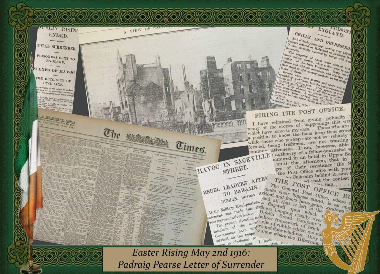 Irish Easter Rising 1916 Padraig Pearse Letter of Surrender, GPO In Ruins Rare Newspaper: Title: Irish Easter Rising 1916 Padraig Pearse Letter of Surrender, GPO In Ruins Rare Newspaper Description: Irish Easter Rising 1916 Padraig Pearse Letter of Surrender, GPO In Ruins Rare