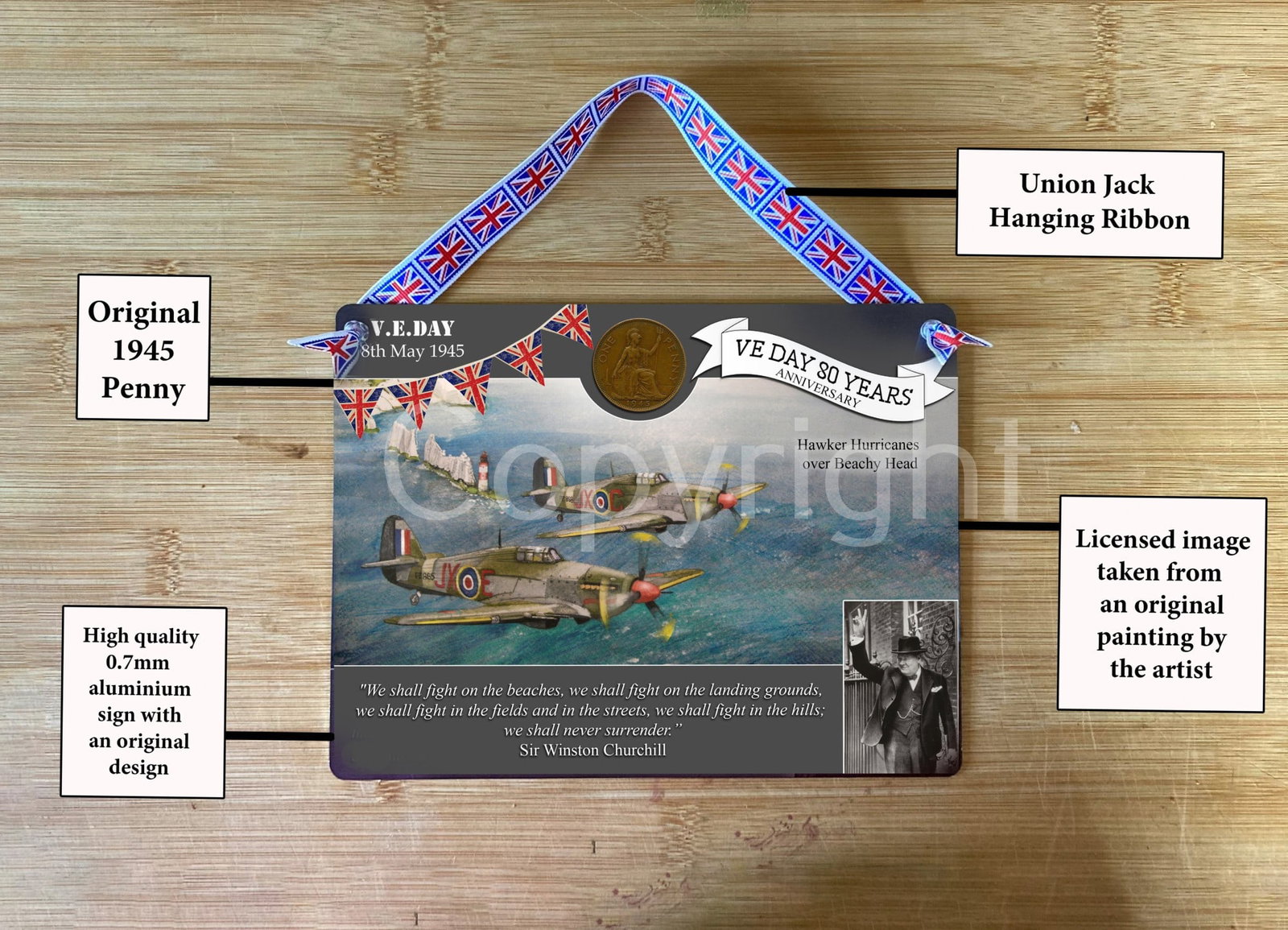 VE Day 80th Anniversary Lancaster Bomber Designed Metal Art Coin Display - 2