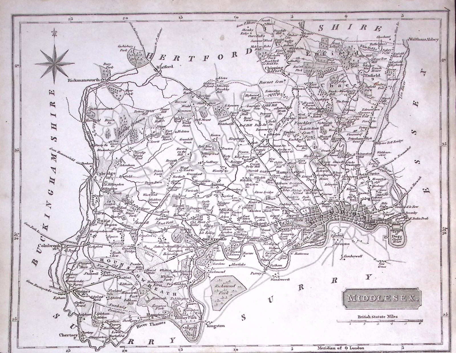 London & County Middlesex 176 Years-Old Antique Detailed Map-10-TR: Title: London & County Middlesex 176 Years-Old Antique Detailed Map-10-TR Description: London & County Middlesex 176 Years-Old Antique Detailed Map-10-TR. This Antique Engraving Has