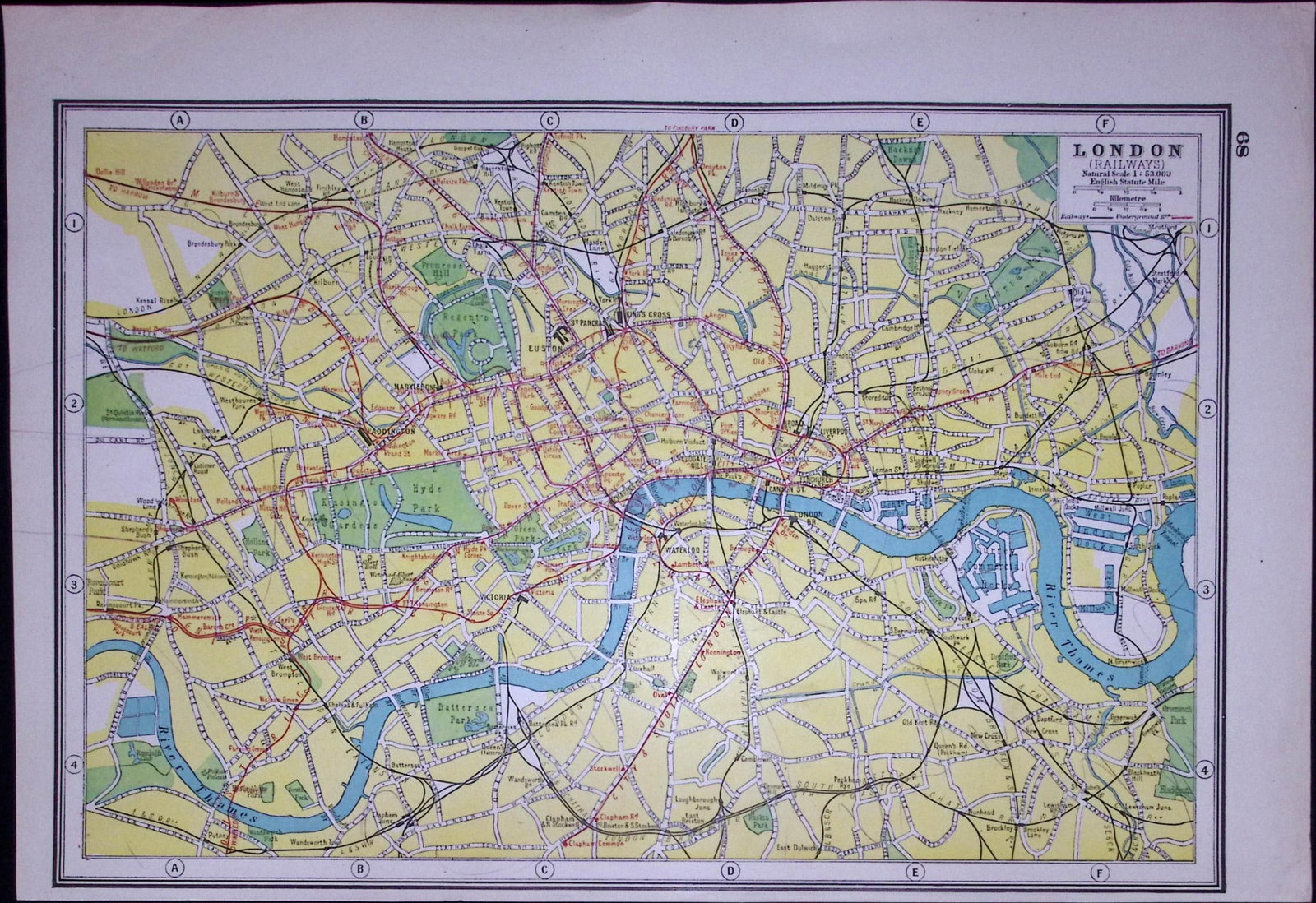 Detailed Plan of London Railways Antique 1922 Coloured Map-68.: Title: Detailed Plan of London Railways Antique 1922 Coloured Map-68. Description: Detailed Plan of London Railways Antique 1922 Coloured Map-68. Removed from an Antique 1922 Harmsworth
