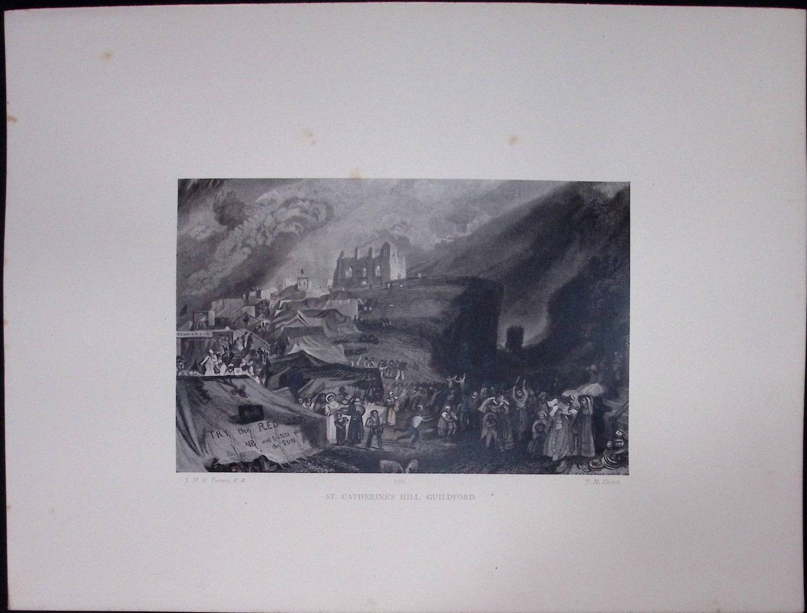 J.M.W Turner Rare “St Catherine's Hill Guildford” 1873 Picturesque Views in England-62: Title: J.M.W Turner Rare “St Catherine's Hill Guildford” 1873 Picturesque Views in England-62 Description: This Antique Print Was Removed from a 152 Years-Old Edition Of. J M W Turner's