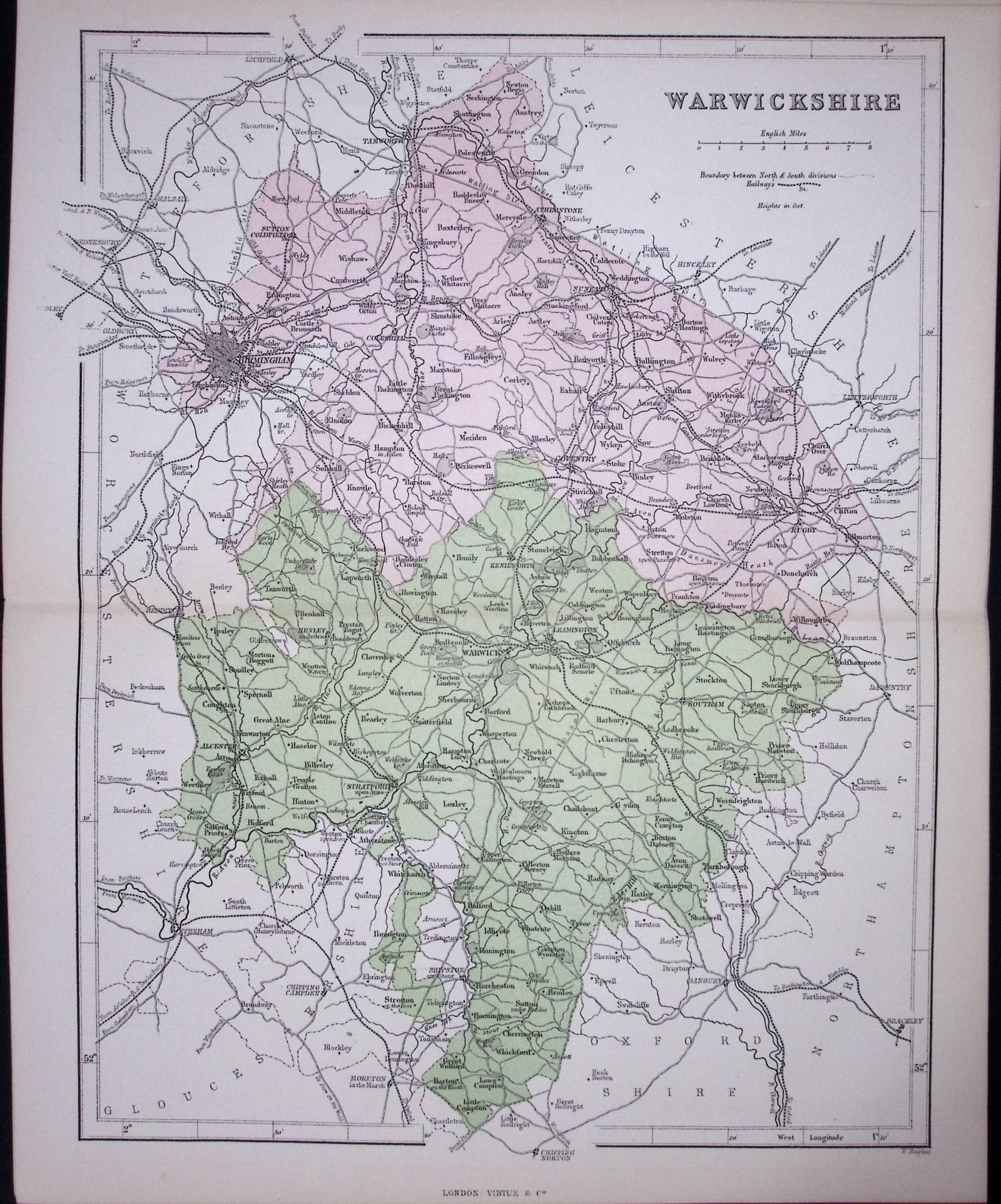 Warwickshire 150 Years-Old 1875 Coloured Detailed Antique 1875 Map-51: Title: Warwickshire 150 Years-Old 1875 Coloured Detailed Antique 1875 Map-51 Description: This 150 Years-Old Coloured Antique Map Was Removed from an Edition of. The National Gazetteer of Great