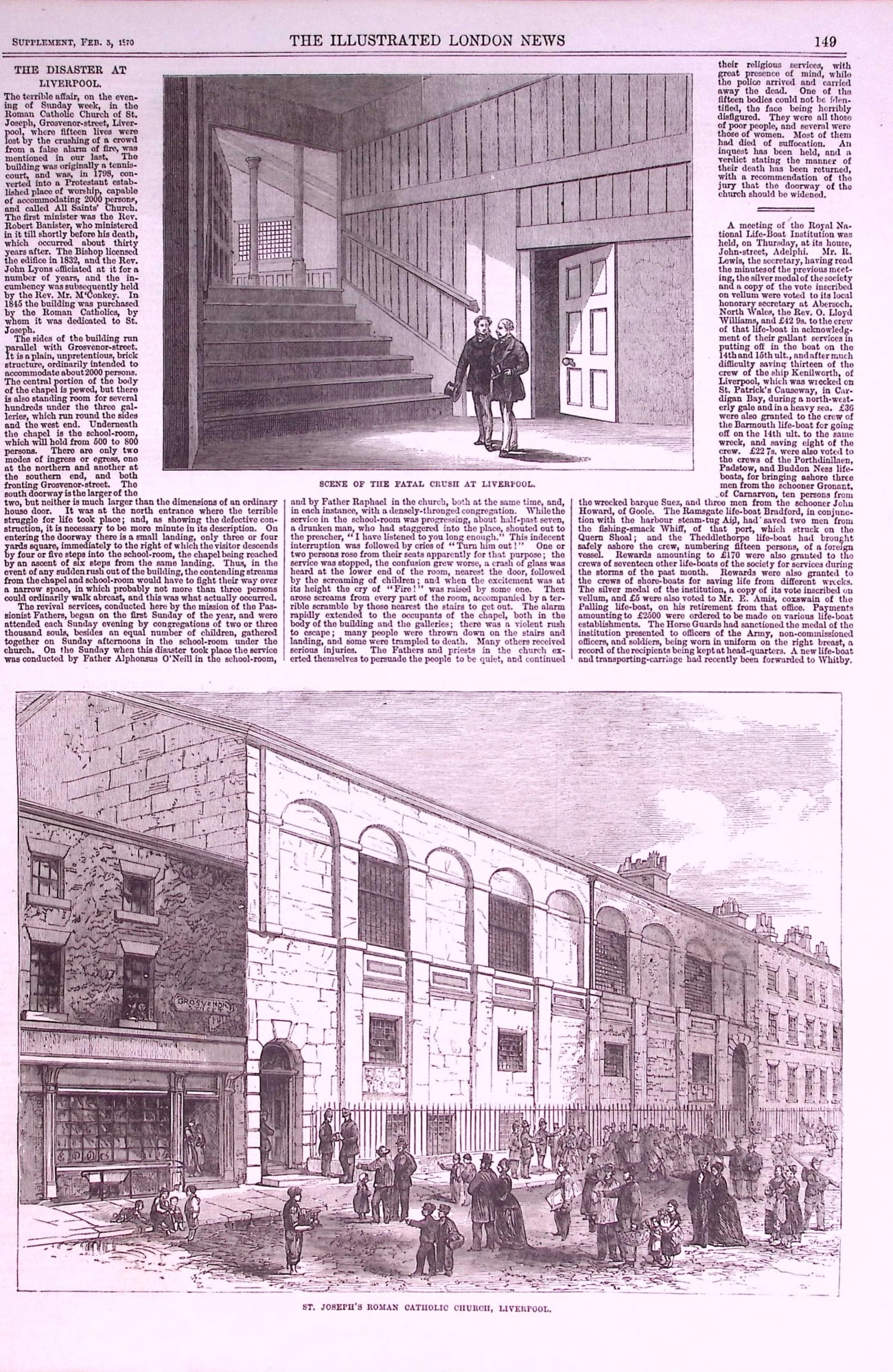 Disaster at Liverpool 15 Dead, St Josephs Church Grosvenor Street Antique Woodcut.: Title: Disaster at Liverpool 15 Dead, St Josephs Church Grosvenor Street Antique Woodcut. Description: Disaster at Liverpool 15 Dead, St Josephs Church Grosvenor Street Antique Woodcut. This Antique