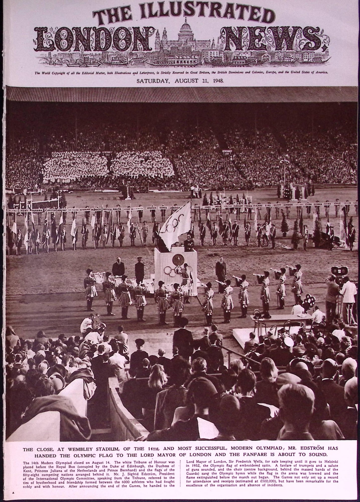 The Closing Ceremony of The London Olympic Games Original 78 Years-Old Newspaper.: Title: The Closing Ceremony of The London Olympic Games Original 78 Years-Old Newspaper. Description: The Closing Ceremony of The London Olympic Games Original 78 Years-Old Newspaper. Complete