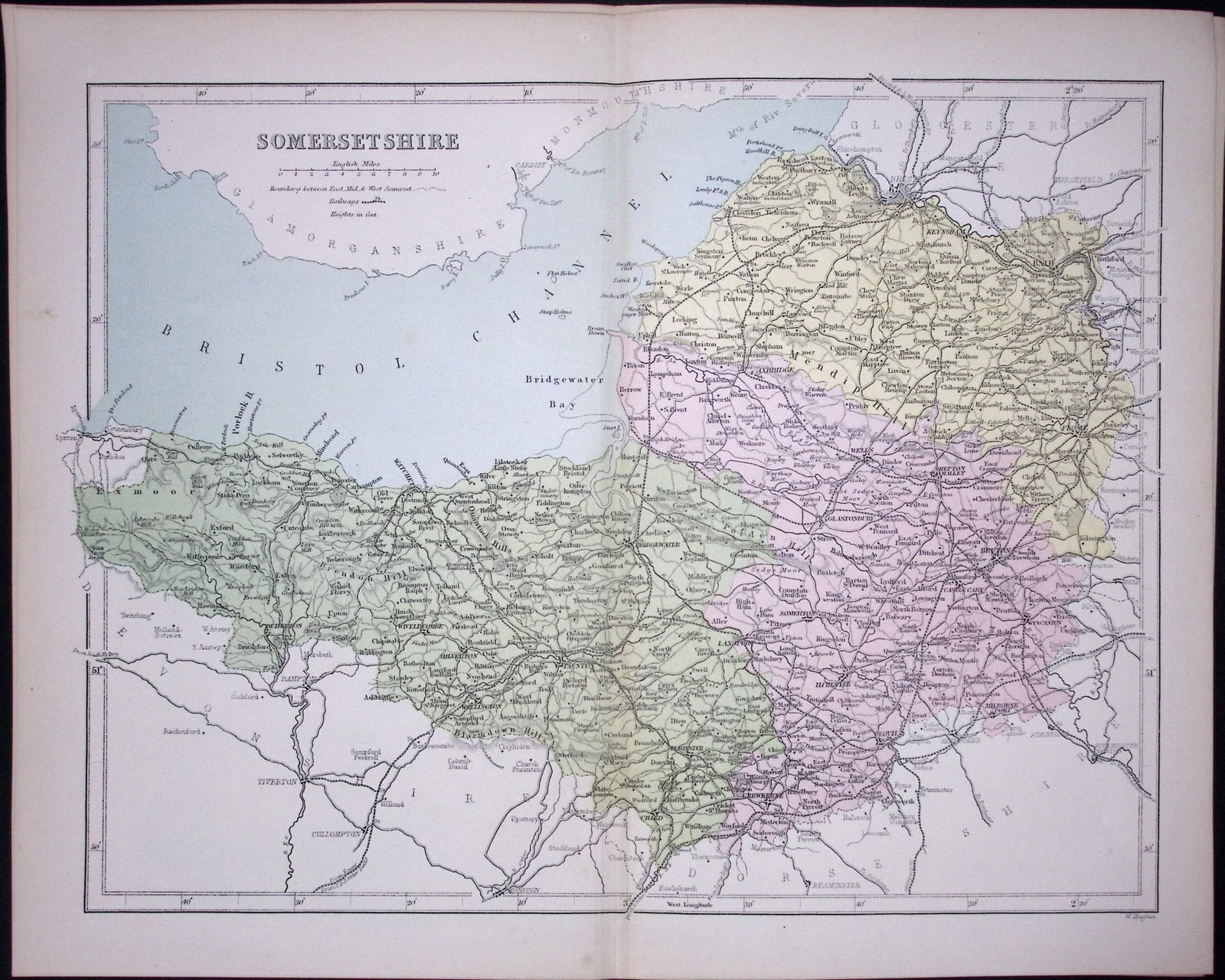 Somersetshire 150 Years-Old 1875 Coloured Detailed Antique 1875 Map-59: Title: Somersetshire 150 Years-Old 1875 Coloured Detailed Antique 1875 Map-59 Description: This 150 Years-Old Coloured Antique Map Was Removed from an Edition of. The National Gazetteer of