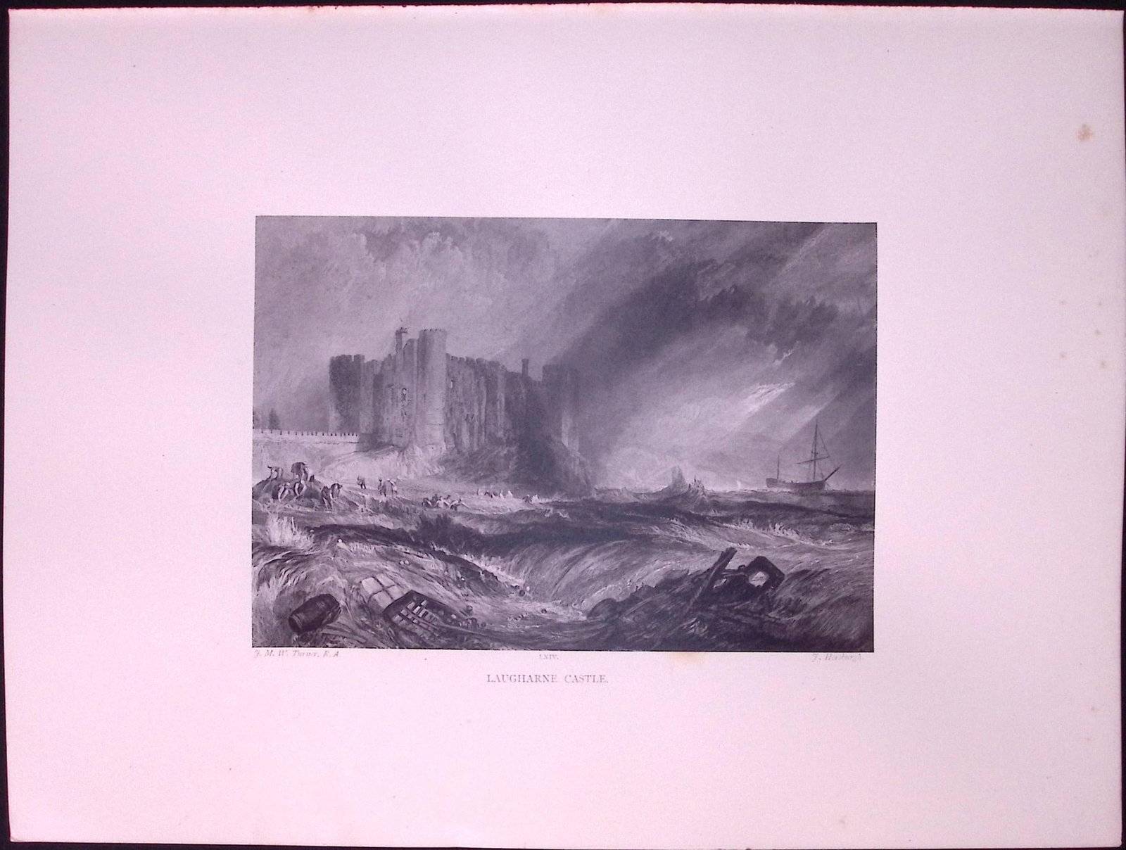 J.M.W Turner Rare “Langharne Castle Wales” 1873 Picturesque Views in England-20: Title: J.M.W Turner Rare “Langharne Castle Wales” 1873 Picturesque Views in England-20 Description: This Antique Print Was Removed from a 152 Years-Old Edition Of. J M W Turner's