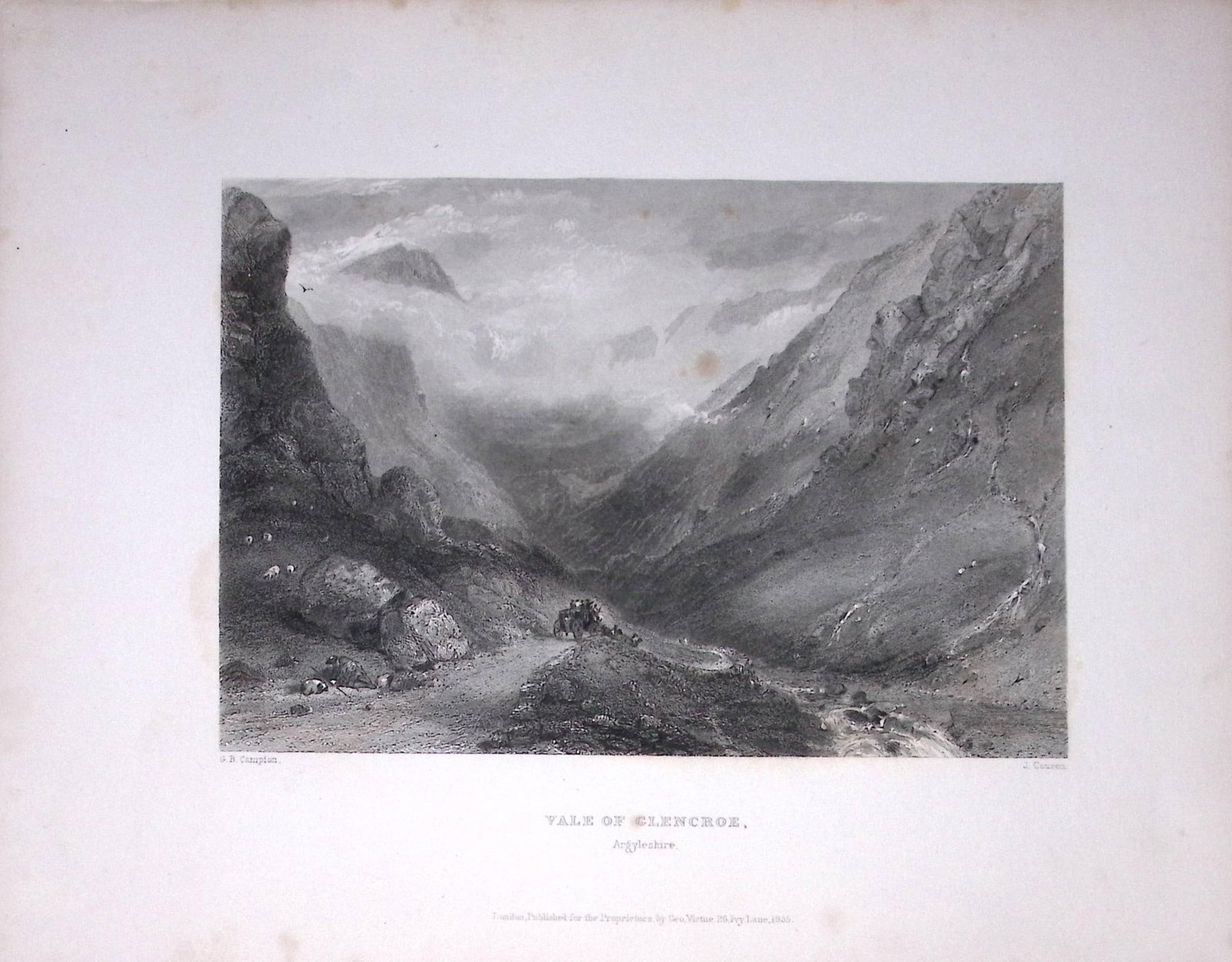 Vale of Glencroe Argyllshire Scotland 188 Years-Old Antique Steel Engraving-47: Title: Vale of Glencroe Argyllshire Scotland 188 Years-Old Antique Steel Engraving-47 Description: Scotland Illustrated in a Series of Views Takes Expressly for This Work by Messrs William Beattie.