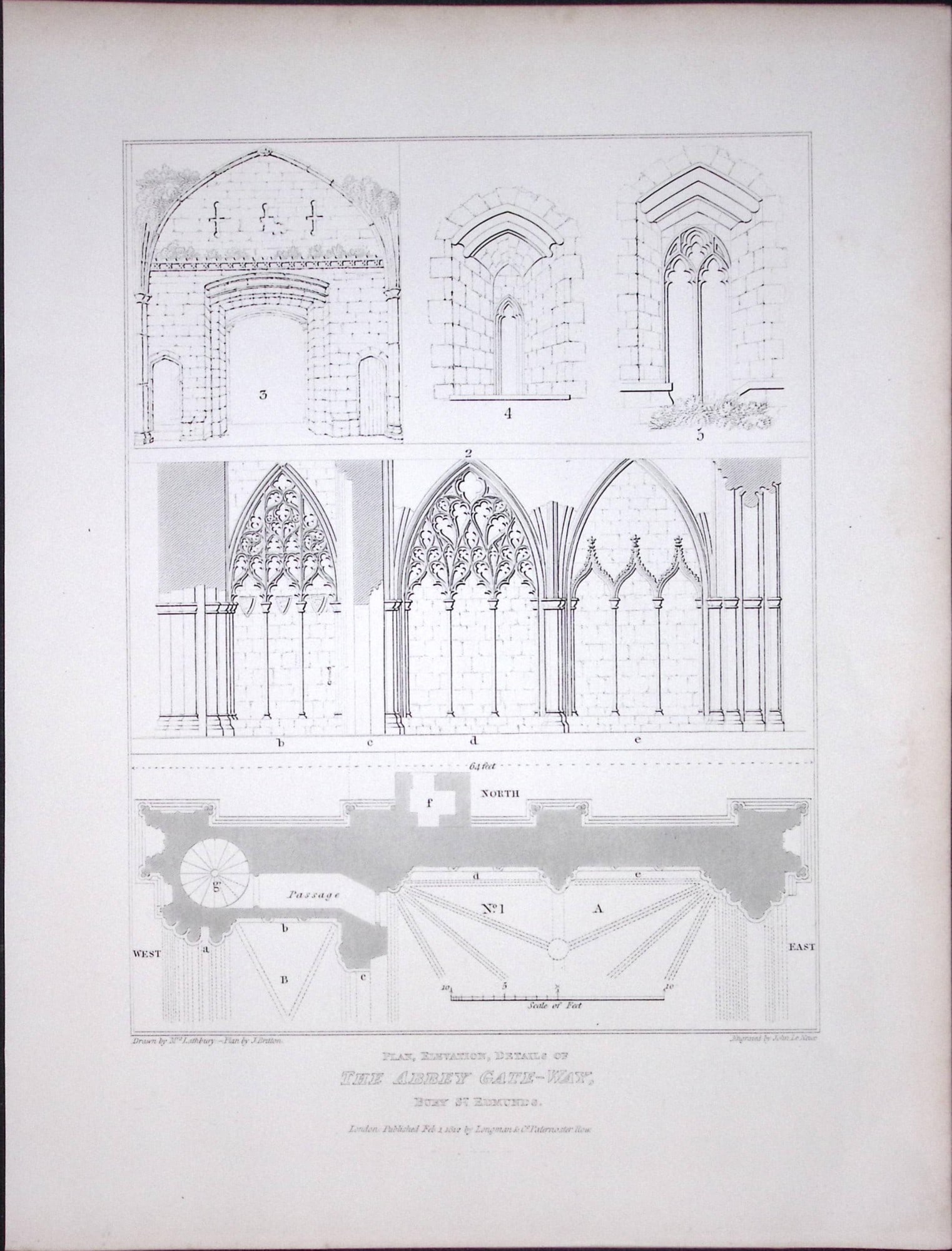The Abbey Bury St Edmunds 190 Years-Old John Britton Antique Steel Engraving-174: Title: The Abbey Bury St Edmunds 190 Years-Old John Britton Antique Steel Engraving-174 Description: This 191 Years-Old Steel Gilt-Edged Engraved Plate Has Been Removed from an Antique Edition of.