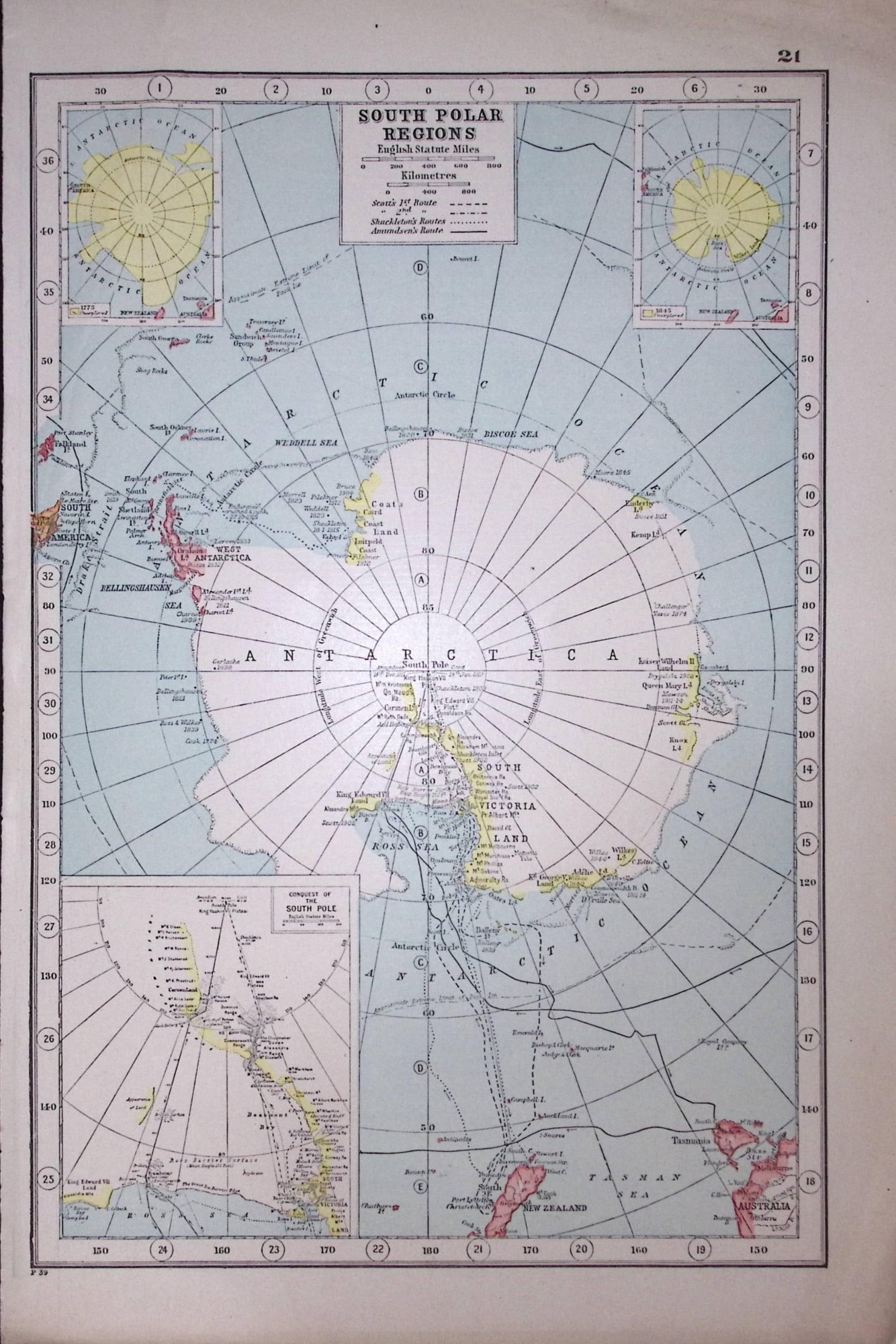 South Pole Polar Regions Detailed Ancient Antique 1922 Coloured Map-21: Title: South Pole Polar Regions Detailed Ancient Antique 1922 Coloured Map-21 Description: South Pole Polar Regions Detailed Ancient Antique 1922 Coloured Map-21 Removed from an Antique 1922