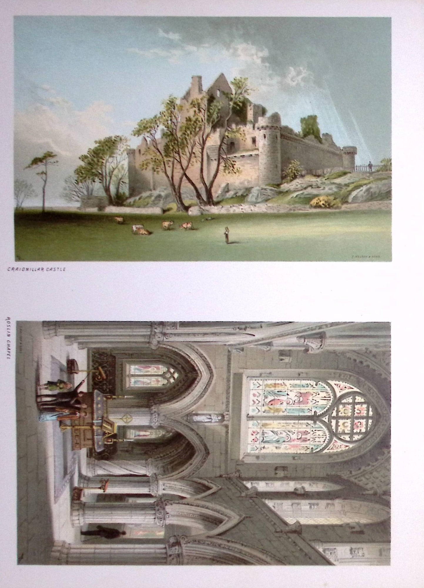 Scotland Craigmillar Castle & Roslyn Chapel Antique Coloured Print-29a: Title: Scotland Craigmillar Castle & Roslyn Chapel Antique Coloured Print-29a Description: This Antique Illustration Has Been Removed from a First Edition of. Souvenir Of Scotland. Ci