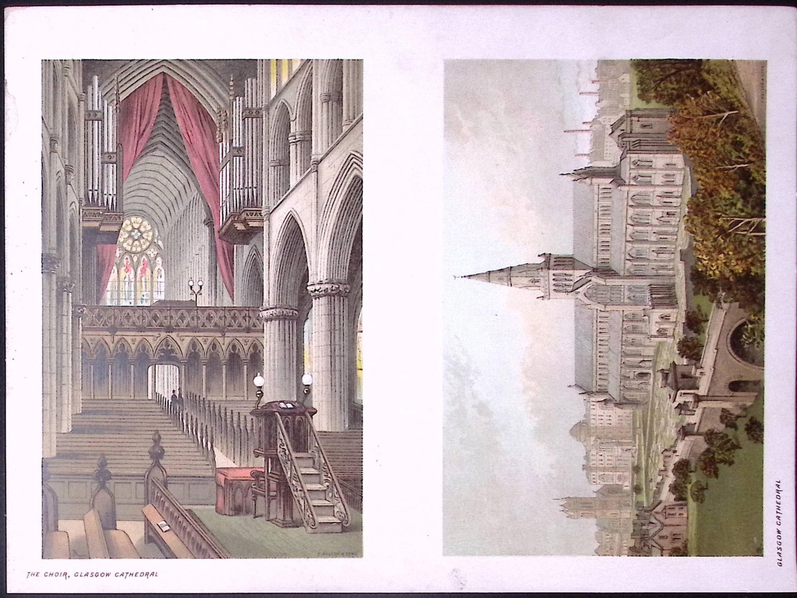 Scotland Glasgow Cathedral & the Choir Antique Coloured Print-17.: Title: Scotland Glasgow Cathedral & the Choir Antique Coloured Print-17. Description: This Antique Illustration Has Been Removed from an First Edition of. Souvenir Of Scotland. C
