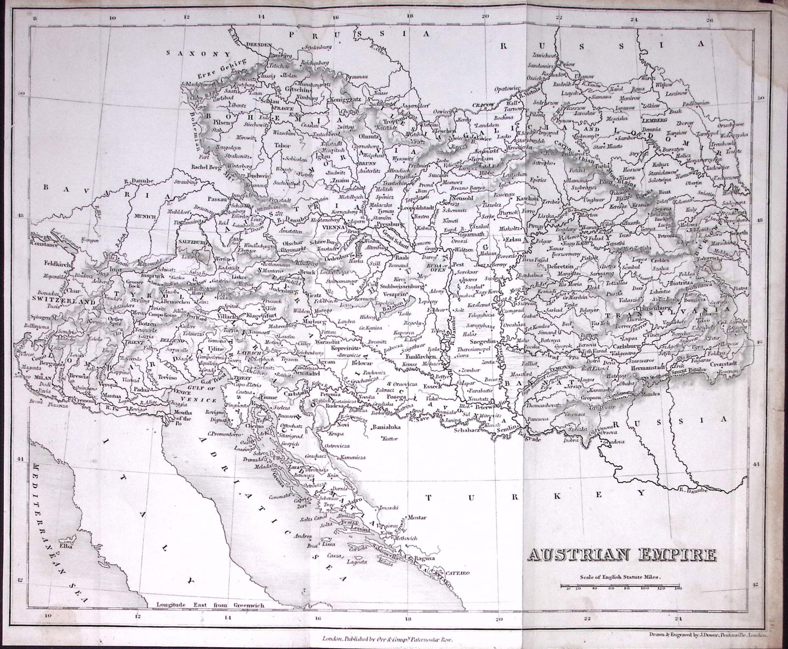 Austrian Empire Detailed Antique 179-Year-Old Engraved Map-13-TR: Title: Austrian Empire Detailed Antique 179-Year-Old Engraved Map-13-TR Description: This Antique Map was Removed from an Edition of. System of Geography By James Bell and Was Published By A