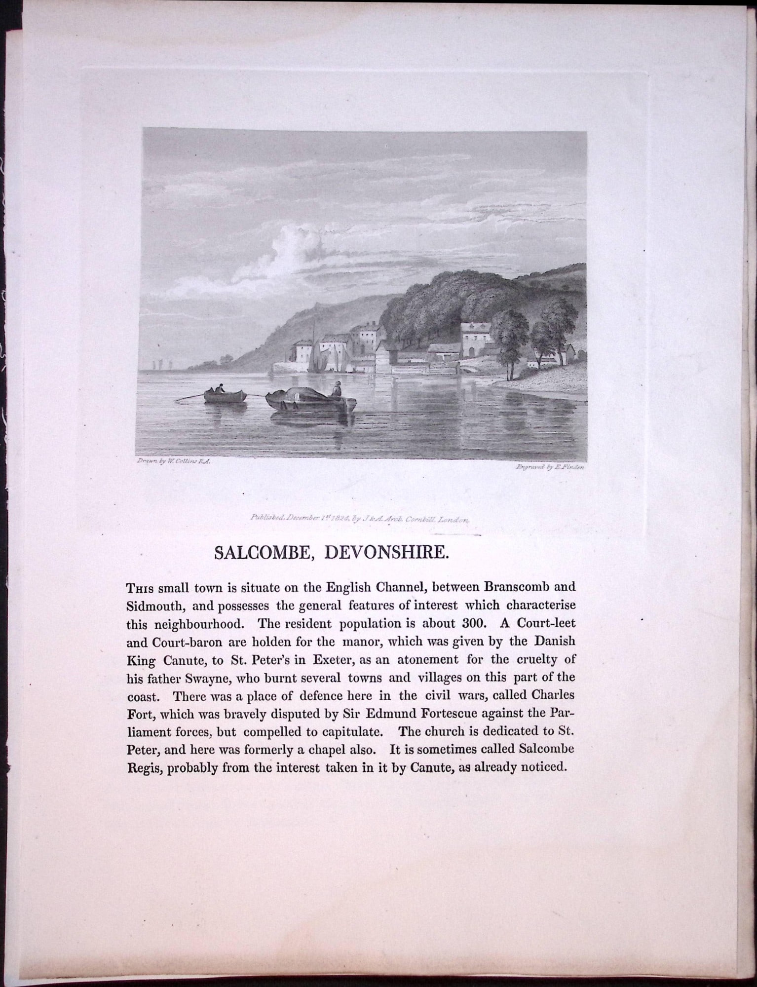 J.M.W Turner ""Devonshire Salcombe” Views from a Southern Coast Rare Engraving-70: Title: J.M.W Turner "Devonshire Salcombe” Views from a Southern Coast Rare Engraving-70 Description: This Rare After J.M.W. Turner Copper Engraved Plate Was Removed from a Nearly 200 Years-O