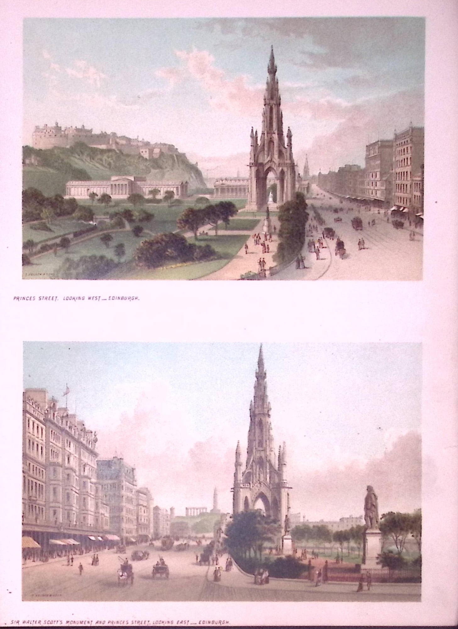 Scotland Edinburgh Views of City Princess Street Coloured Antique Print-2.: Title: Scotland Edinburgh Views of City Princess Street Coloured Antique Print-2. Description: This Antique Illustration Has Been Removed from an First Edition of. Souvenir Of Scotland. Cities,