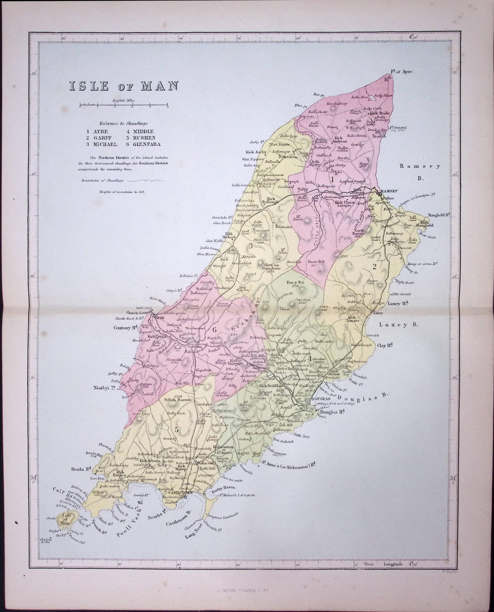 The Isle of Man 150 Years-Old 1875 Coloured Detailed Antique 1875 Map-31: Title: The Isle of Man 150 Years-Old 1875 Coloured Detailed Antique 1875 Map-31 Description: This 150 Years-Old Coloured Antique Map Was Removed from an Edition of. The National Gazetteer of