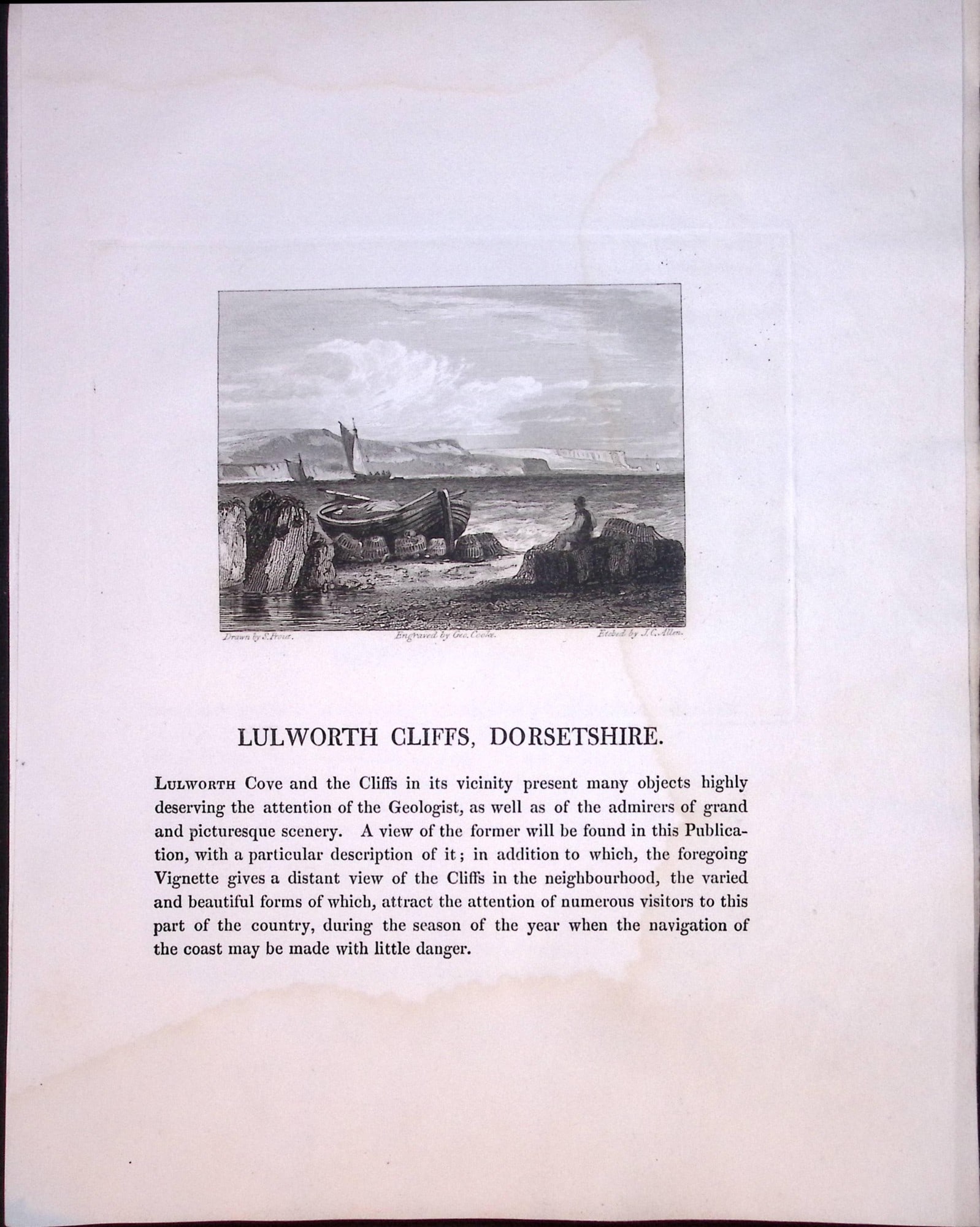 J.M.W Turner ""Dorset Lulworth Cliffs” Views from a Southern Coast Rare Engraving-68: Title: J.M.W Turner "Dorset Lulworth Cliffs” Views from a Southern Coast Rare Engraving-68 Description: This Rare After J.M.W. Turner Copper Engraved Plate Was Removed from a Nearly 200 Year