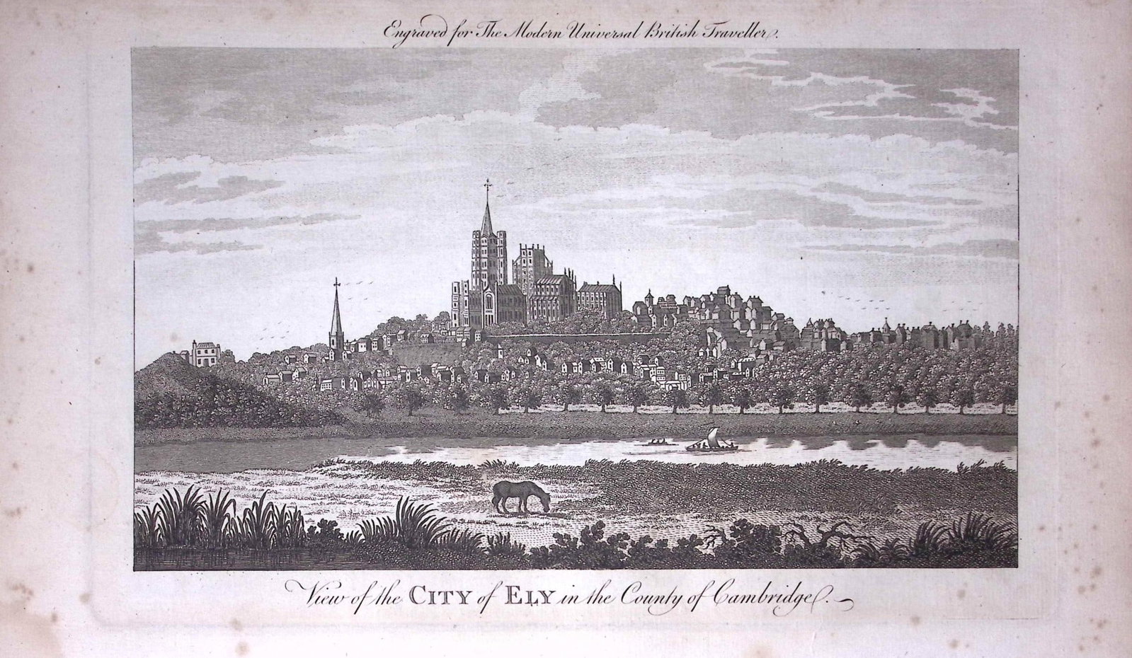 City of Ely Cambridge Rare Large 247-Year-Old Antique Copperplate Engraving -32-TR: Title: City of Ely Cambridge Rare Large 247-Year-Old Antique Copperplate Engraving -32-TR Description: This Antique 247-Year-Old Was Removed from an Edition Of. The Modern Universal