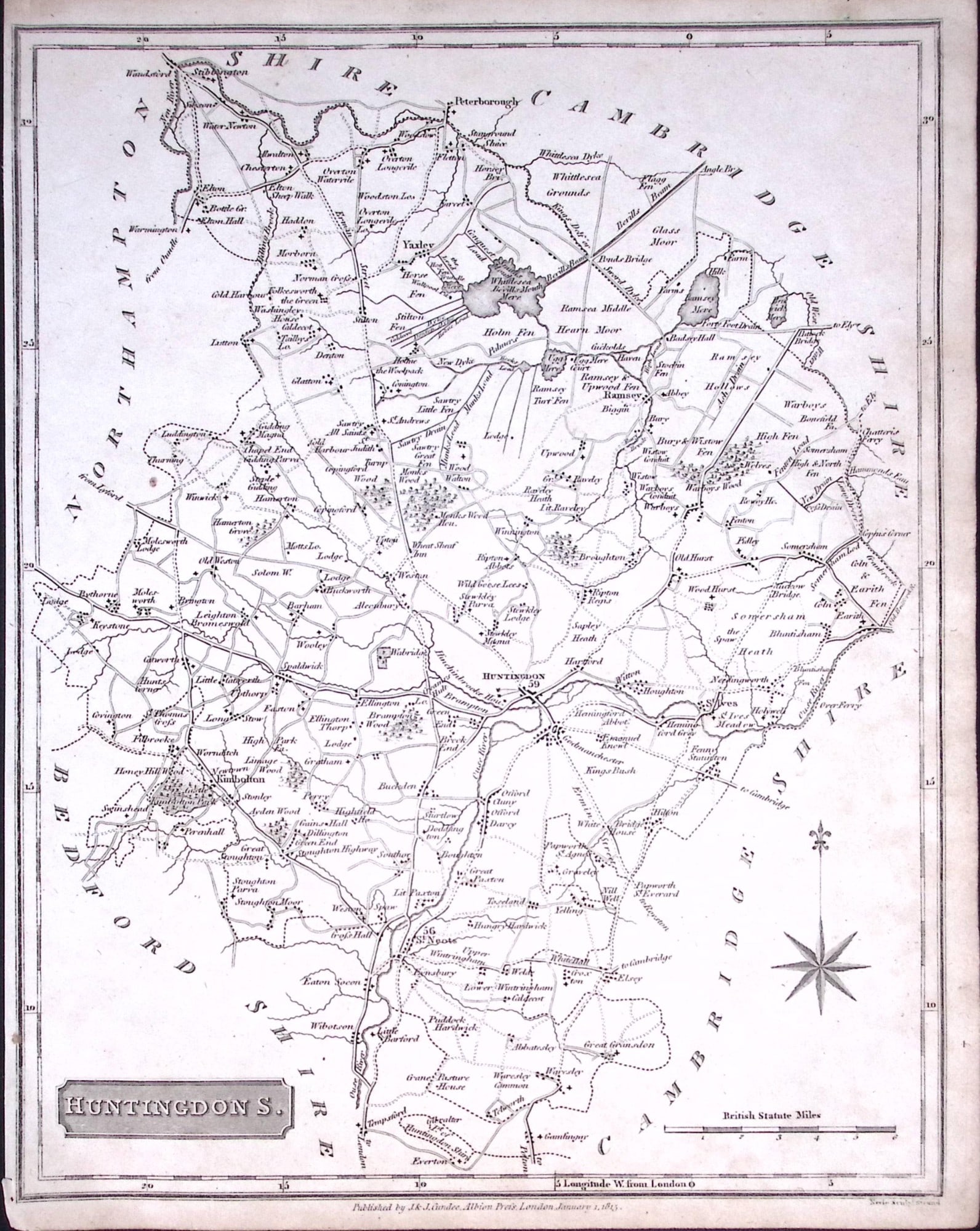 County Huntingdon 176 Years-Old Antique Detailed Map-6-TR.: Title: County Huntingdon 176 Years-Old Antique Detailed Map-6-TR. Description: County Huntingdon 176 Years-Old Antique Detailed Map-6-TR. This Antique Engraving Has Been Removed from an Antique
