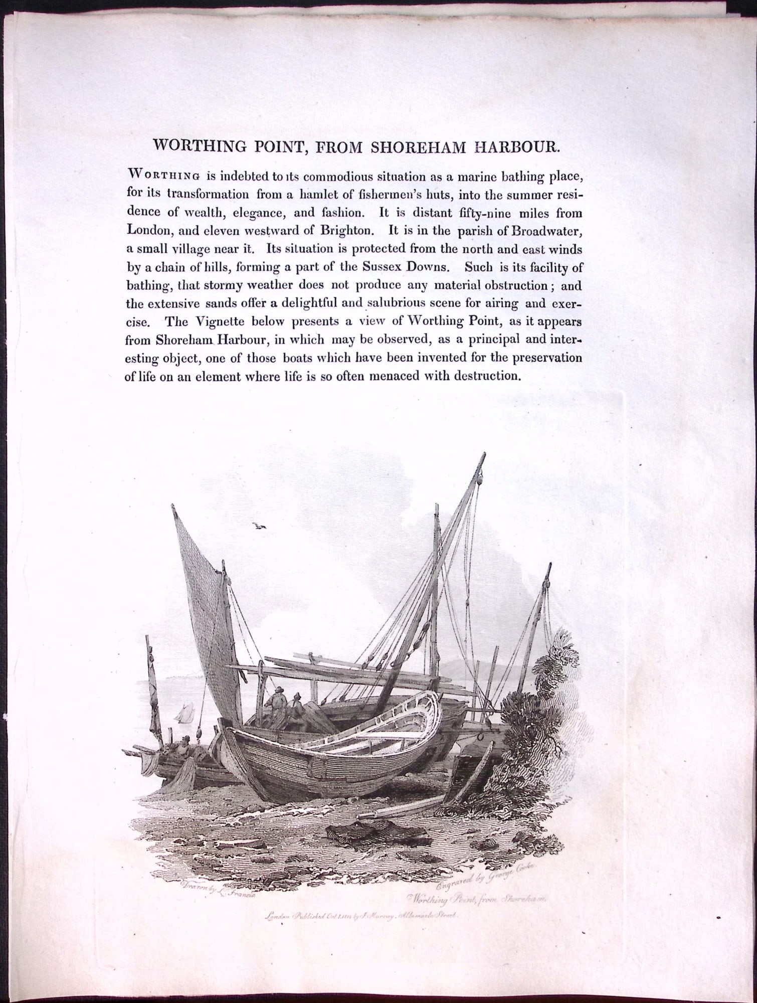J.M.W Turner ""Sussex Shoreham Harbour” Views from a Southern Coast Rare Engraving-61: Title: J.M.W Turner "Sussex Shoreham Harbour” Views from a Southern Coast Rare Engraving-61 Description: This Rare After J.M.W. Turner Copper Engraved Plate Was Removed from a Nearly 200 Yea