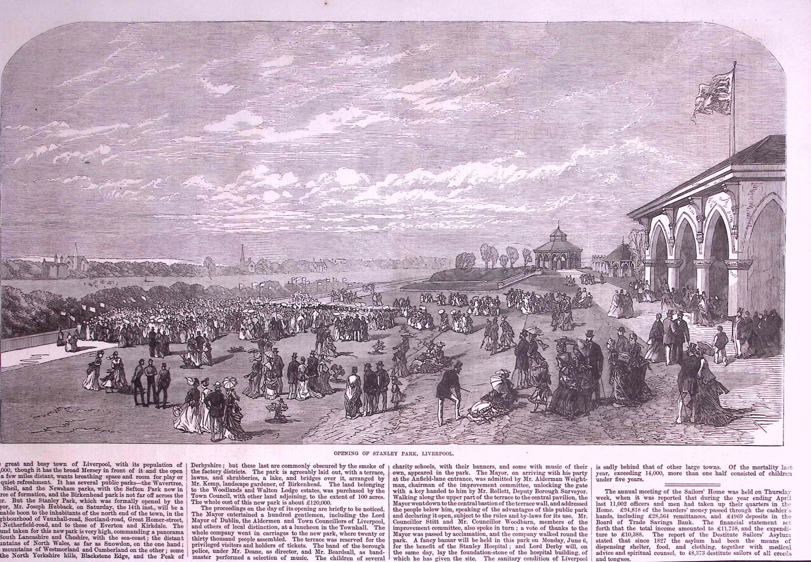Liverpool The Grand Opening of Stanley Park 1870 Antique Woodcut Print.: Title: Liverpool The Grand Opening of Stanley Park 1870 Antique Woodcut Print. Description: Liverpool The Grand Opening of Stanley Park 1870 Antique Woodcut Print. This Antique Woodcut 