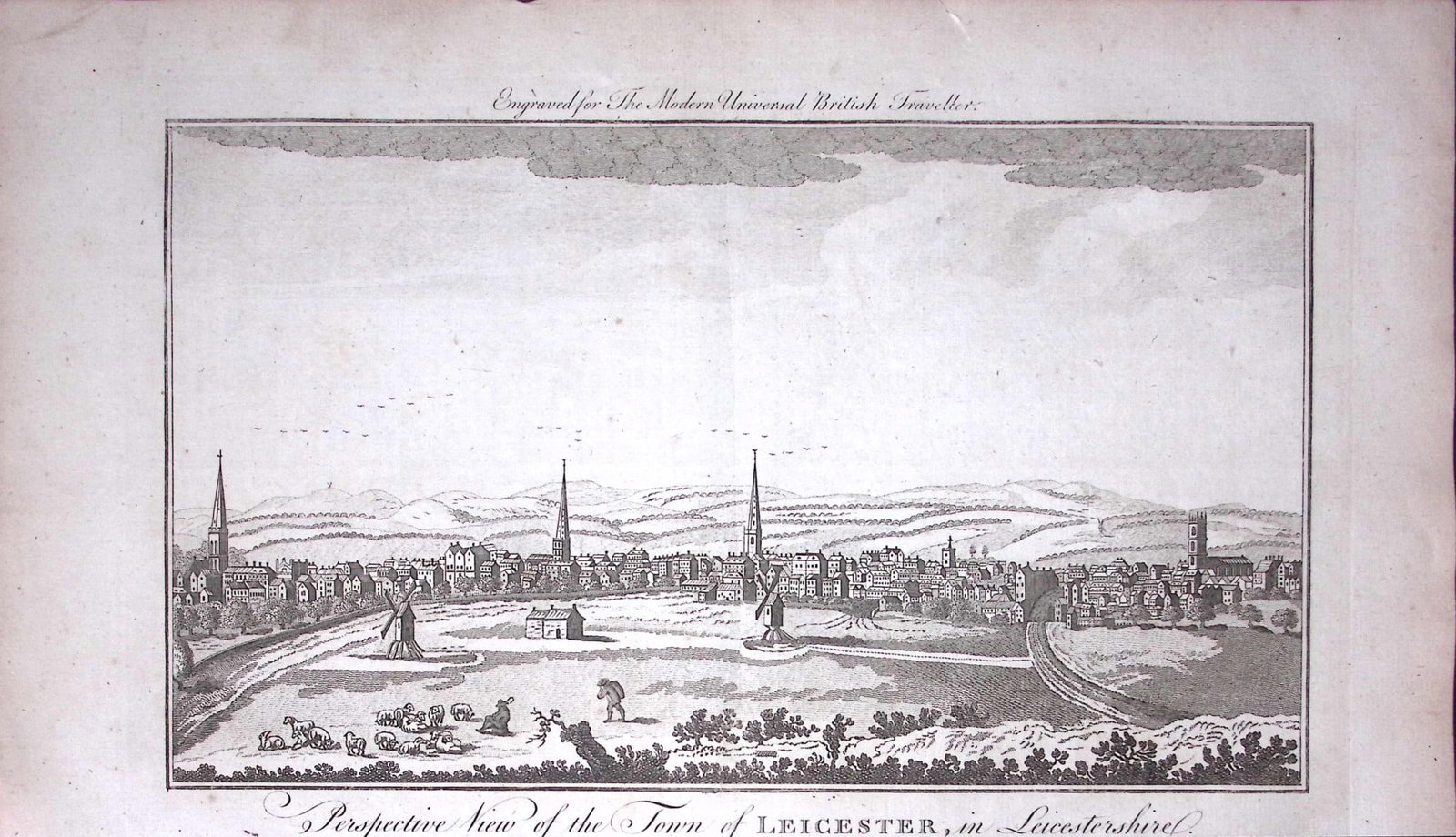Town of Leicester Rare Large 247-Year-Old Antique Copperplate Engraving-1-TR: Title: Town of Leicester Rare Large 247-Year-Old Antique Copperplate Engraving-1-TR Description: This Antique 247-Year-Old Was Removed from an Edition Of. The Modern Universal