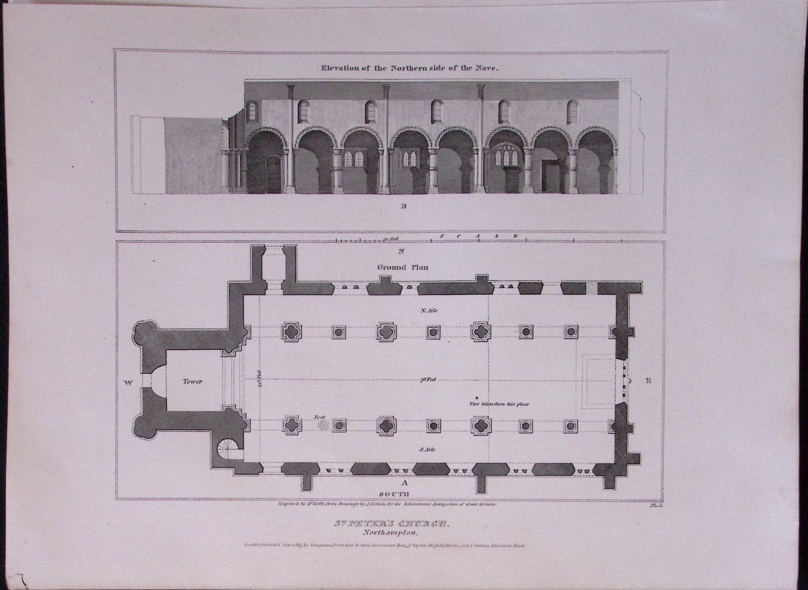 St Peters Church Northampton 190 Years-Old John Britton Antique Steel Engraving-195: Title: St Peters Church Northampton 190 Years-Old John Britton Antique Steel Engraving-195 Description: This 191 Years-Old Steel Gilt-Edged Engraved Plate Has Been Removed from an Antique Edition of.