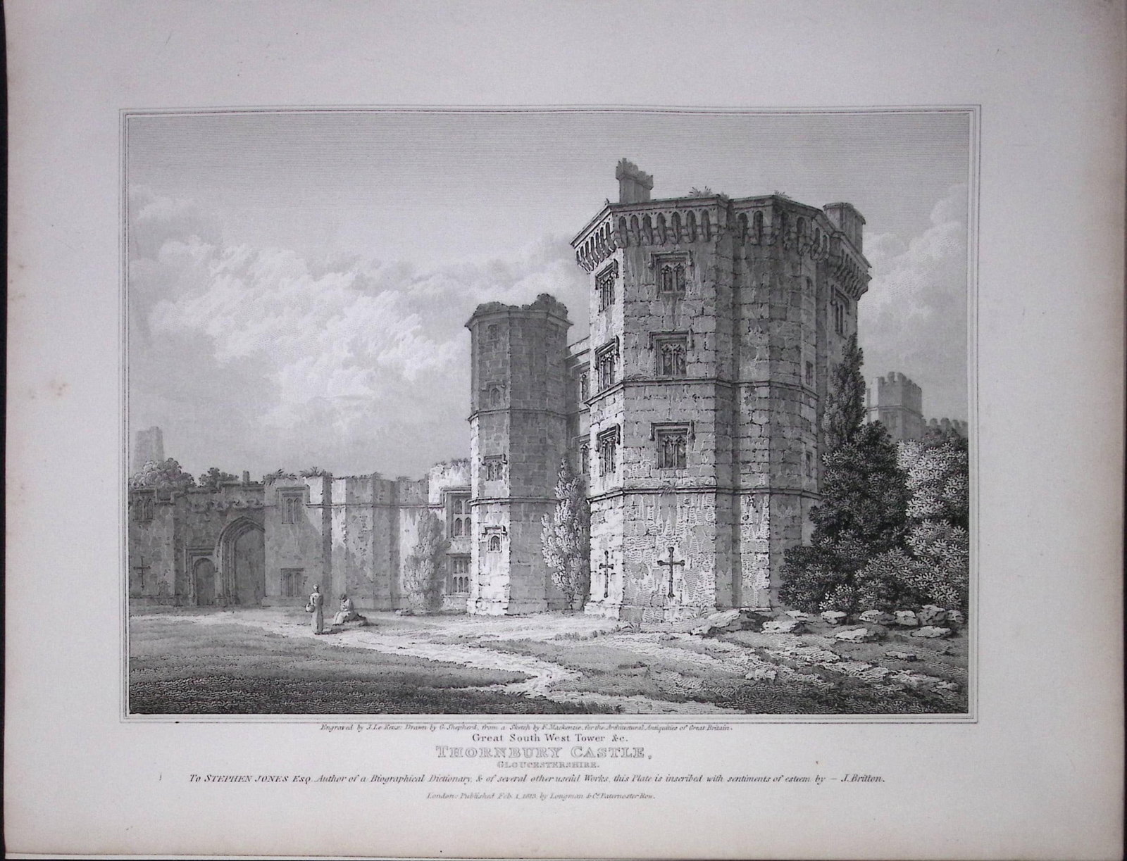Thornbury Castle Glos 190 Years-Old Rare John Britton Antique Steel Engraving-110: Title: Thornbury Castle Glos 190 Years-Old Rare John Britton Antique Steel Engraving-110 Description: This 191 Years-Old Steel Gilt-Edged Engraved Plate Has Been Removed from an Antique Edition of.