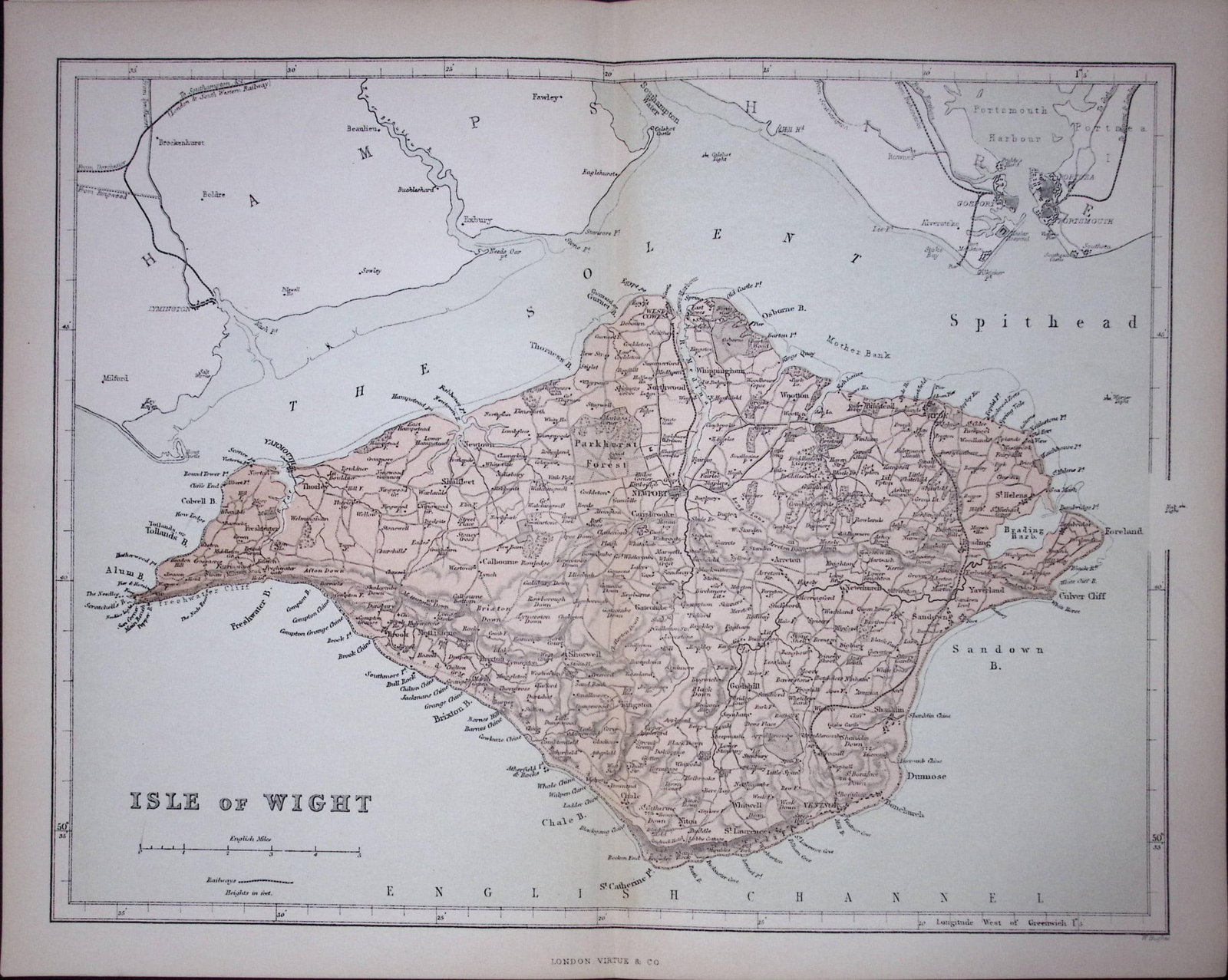 Isle of Wight 150 Years-Old 1875 Coloured Detailed Antique 1875 Map-45: Title: Isle of Wight 150 Years-Old 1875 Coloured Detailed Antique 1875 Map-45 Description: This 150 Years-Old Coloured Antique Map Was Removed from an Edition of. The National Gazetteer o