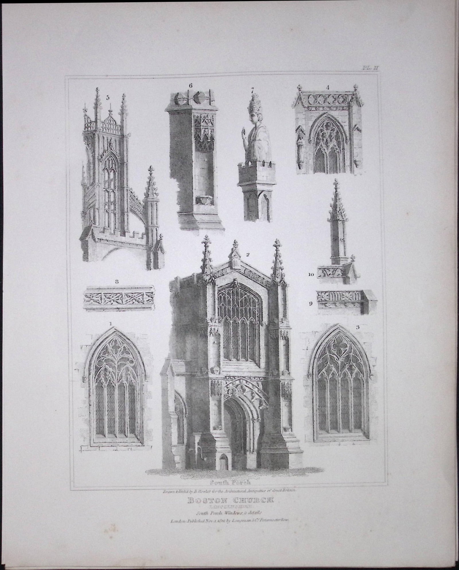 Boston Church Lincolnshire 190 Years-Old Rare John Britton Antique Steel Engraving-93: Title: Boston Church Lincolnshire 190 Years-Old Rare John Britton Antique Steel Engraving-93 Description: This 191 Years-Old Steel Gilt-Edged Engraved Plate Has Been Removed from an Antique Edition