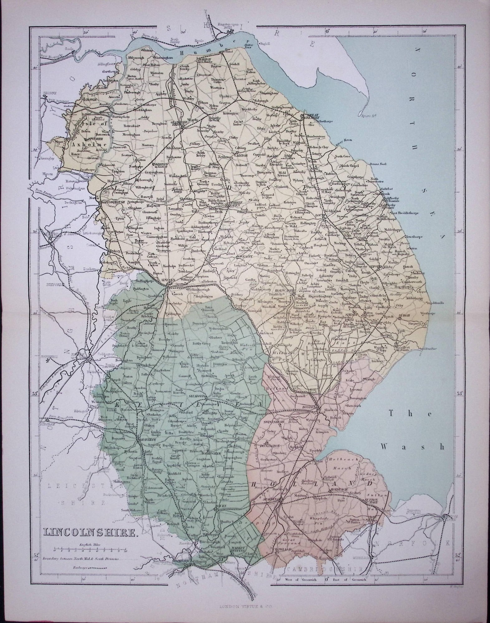 Lincolnshire 150 Years-Old 1875 Coloured Detailed Antique 1875 Map-37: Title: Lincolnshire 150 Years-Old 1875 Coloured Detailed Antique 1875 Map-37 Description: This 150 Years-Old Coloured Antique Map Was Removed from an Edition of. The National Gazetteer of Great