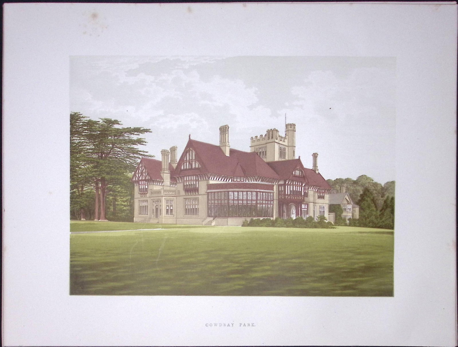 Cowdray Park Sussex 160 Years-Old Gilt-Edge Coloured Antique Book Plate-12: Title: Cowdray Park Sussex 160 Years-Old Gilt-Edge Coloured Antique Book Plate-12 Description: This Stunning Gilt-Edged Colour Plate illustrated by Alexander Francis Lydon and Coloured By. Benjamin