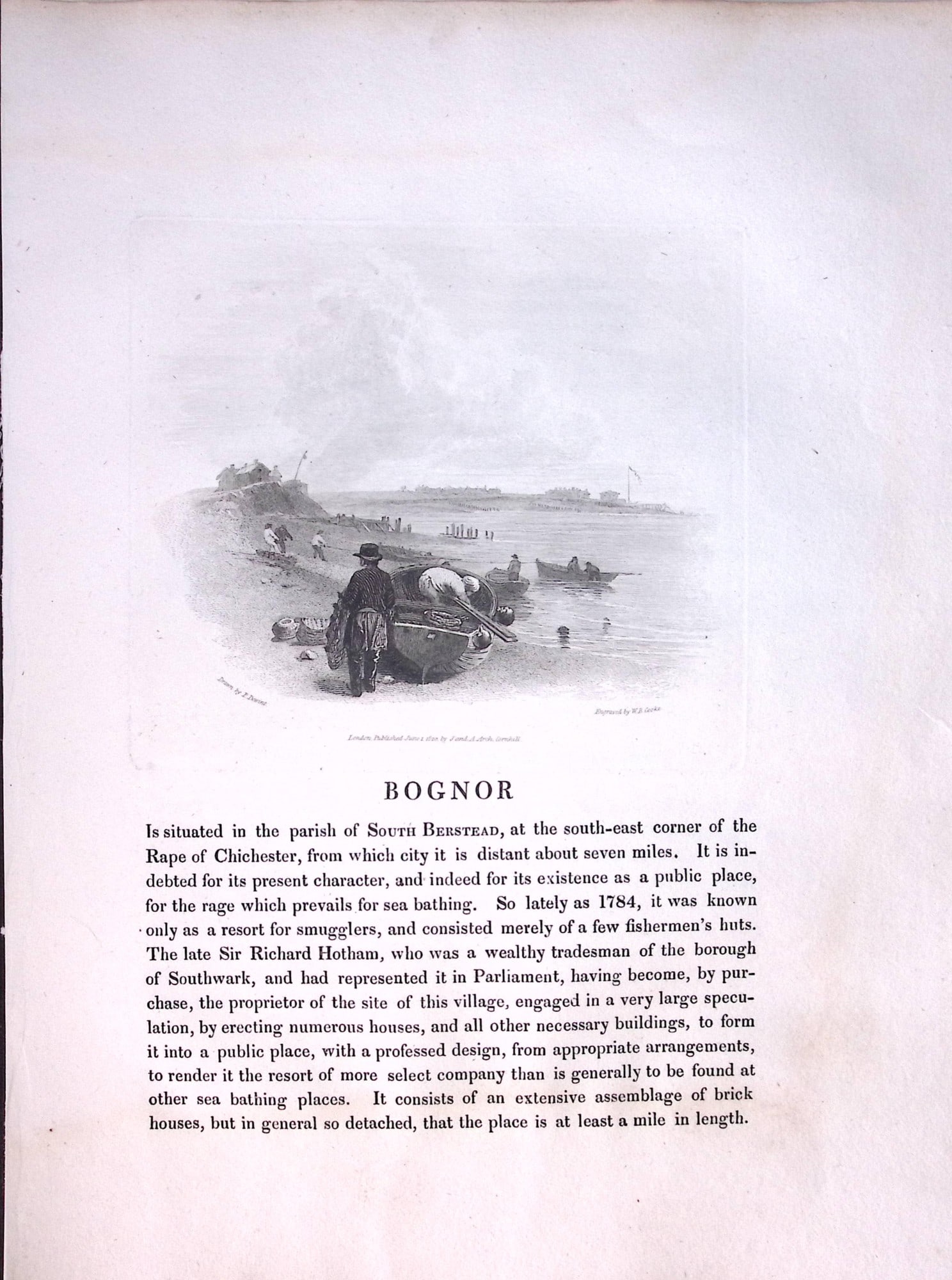 J.M.W Turner ""Sussex Bognor” Views from a Southern Coast Rare Engraving-63: Title: J.M.W Turner "Sussex Bognor” Views from a Southern Coast Rare Engraving-63 Description: This Rare After J.M.W. Turner Copper Engraved Plate Was Removed from a Nearly 200 Years-Old&nbs