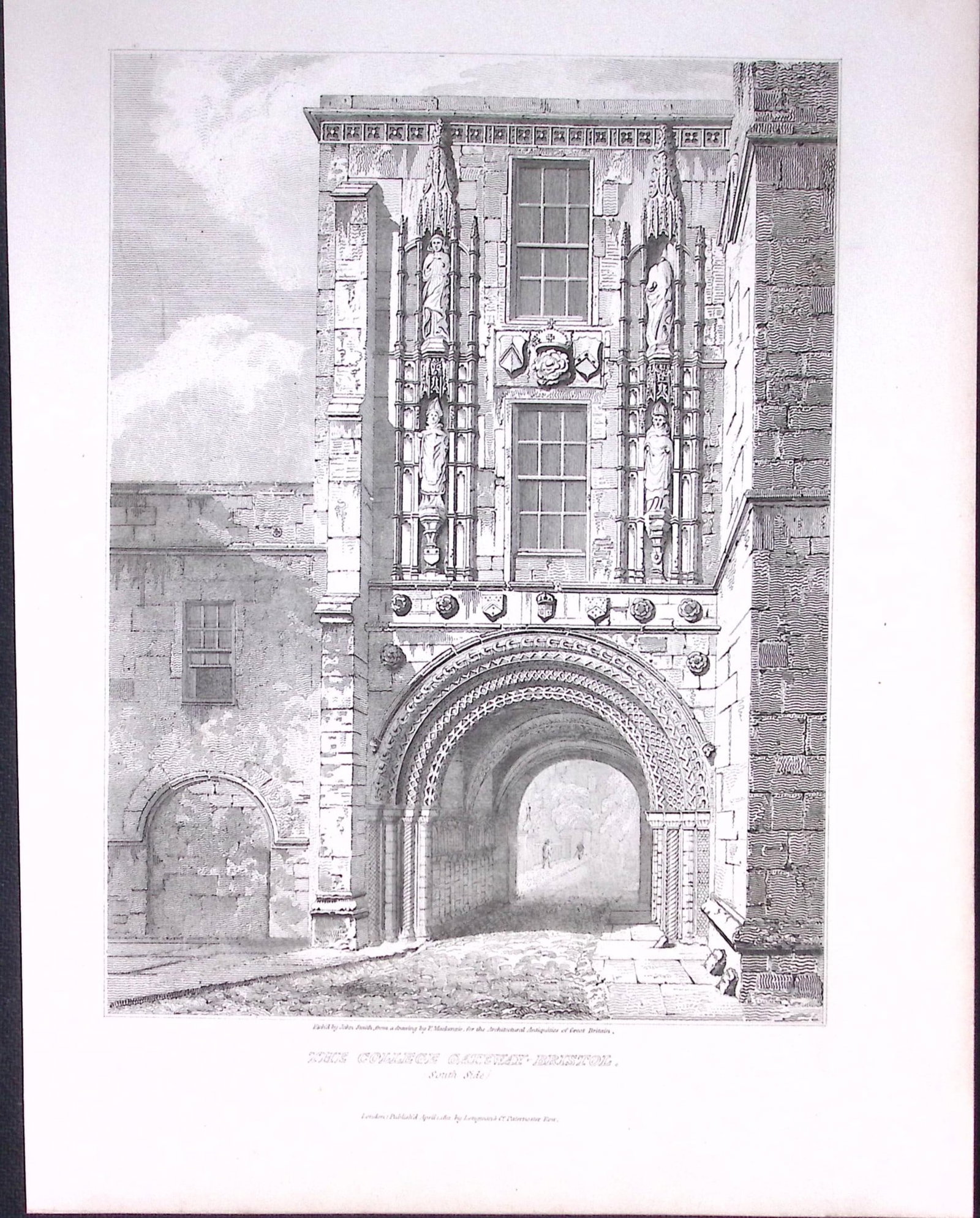 College Gateway Bristol 190 Years-Old John Britton Antique Steel Engraving-166: Title: College Gateway Bristol 190 Years-Old John Britton Antique Steel Engraving-166 Description: This 191 Years-Old Steel Engraved Plate Has Been Removed from an Antique Edition of. John Britton