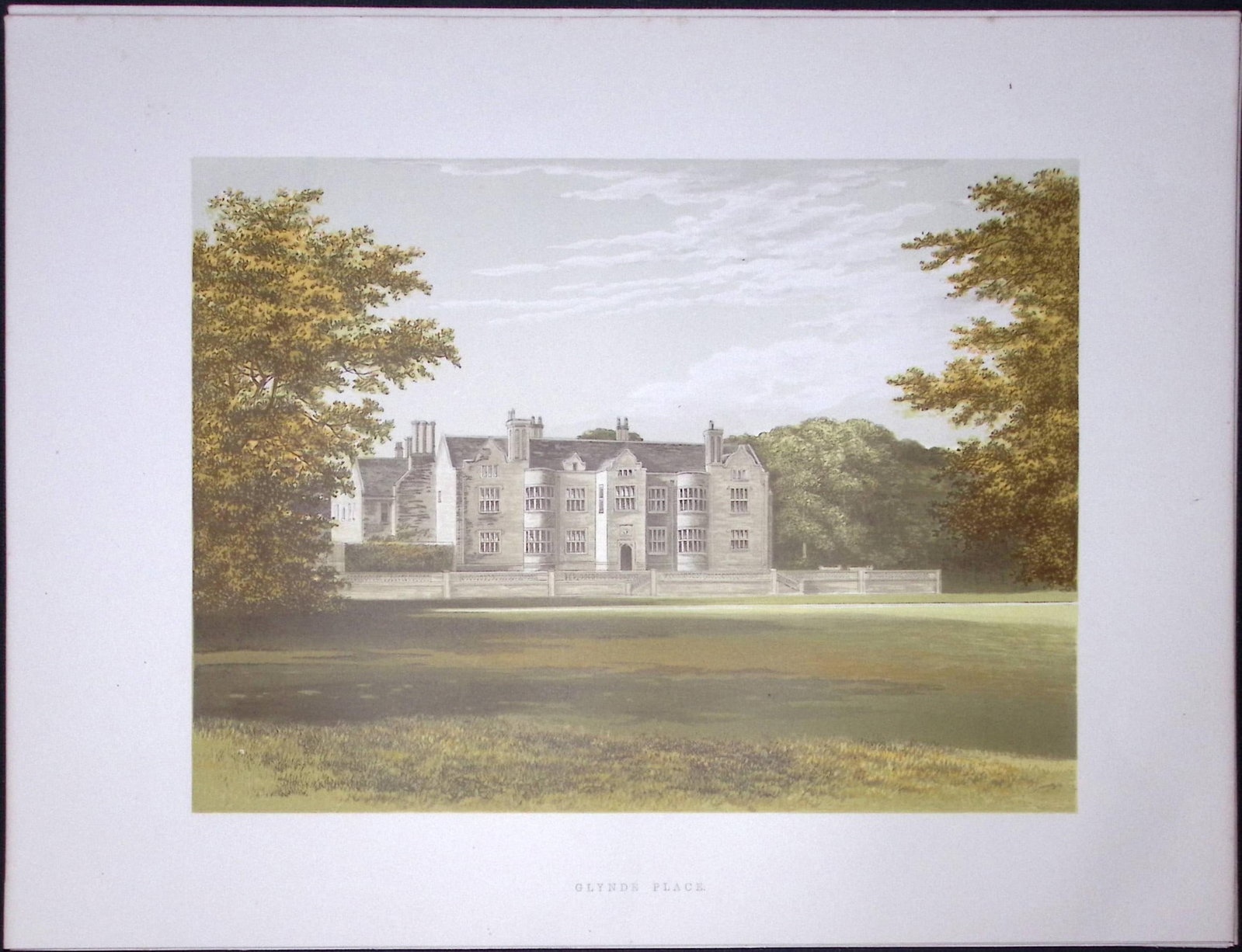 Glynde Place Sussex 160 Years-Old Gilt-Edge Coloured Antique Book Plate-15: Title: Glynde Place Sussex 160 Years-Old Gilt-Edge Coloured Antique Book Plate-15 Description: This Stunning Gilt-Edged Colour Plate illustrated by Alexander Francis Lydon and Coloured By.