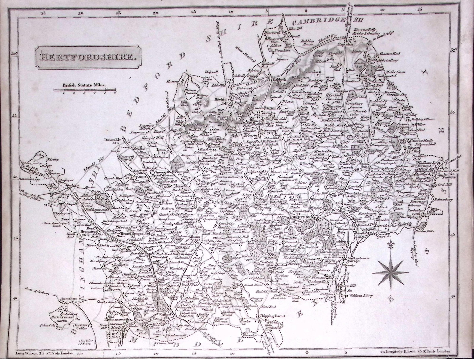 County Hertfordshire 176 Years-Old Antique Detailed Map-5-TR.: Title: County Hertfordshire 176 Years-Old Antique Detailed Map-5-TR. Description: County Hertfordshire 176 Years-Old Antique Detailed Map-5-TR. This Antique Engraving Has Been Removed from an