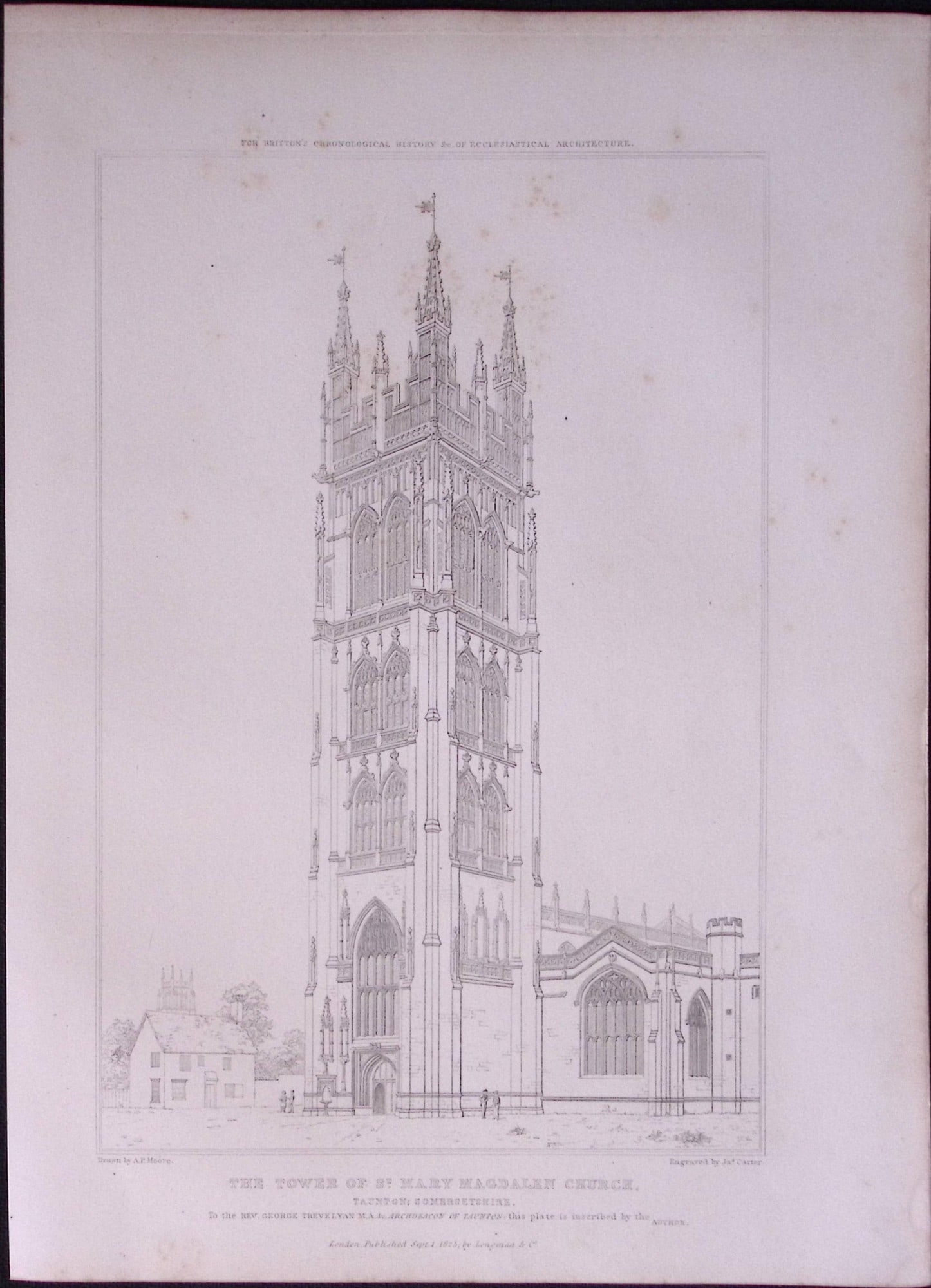 Mary Magdalen Church Taunton 190 Years-Old John Britton Antique Steel Engraving-22: Title: Mary Magdalen Church Taunton 190 Years-Old John Britton Antique Steel Engraving-22 Description: This 191 Years-Old Steel Engraved Plate Has Been Removed from an Antique Edition of. John