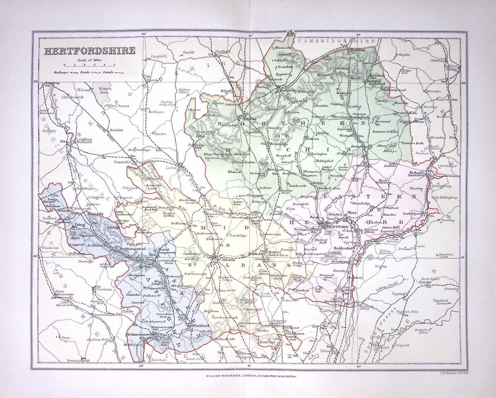 Hertfordshire J H F Brabner Coloured Antique 130 Years-Old Map-9-TR: Title: Hertfordshire J H F Brabner Coloured Antique 130 Years-Old Map-9-TR Description: Hertfordshire J H F Brabner Coloured Antique 130 Years-Old Map-9-TR This Folded Map Was Removed from an Antique