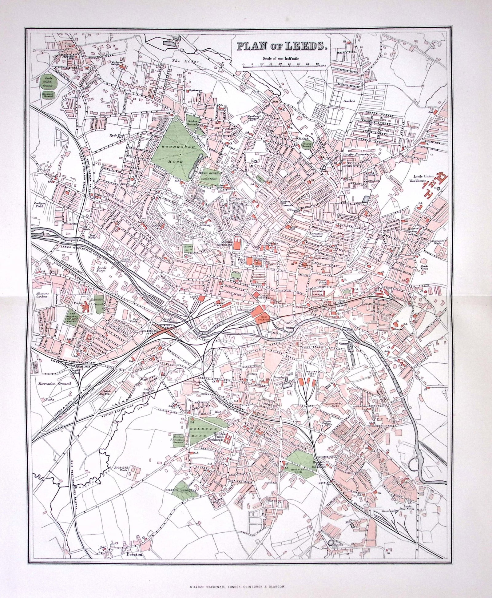 Plan City of Leeds J H F Brabner Coloured Antique 130 Years-Old Map-3-TR: Title: Plan City of Leeds J H F Brabner Coloured Antique 130 Years-Old Map-3-TR Description: Plan City of Leeds J H F Brabner Coloured Antique 130 Years-Old Map-3-TR This Folded Map Was Removed from