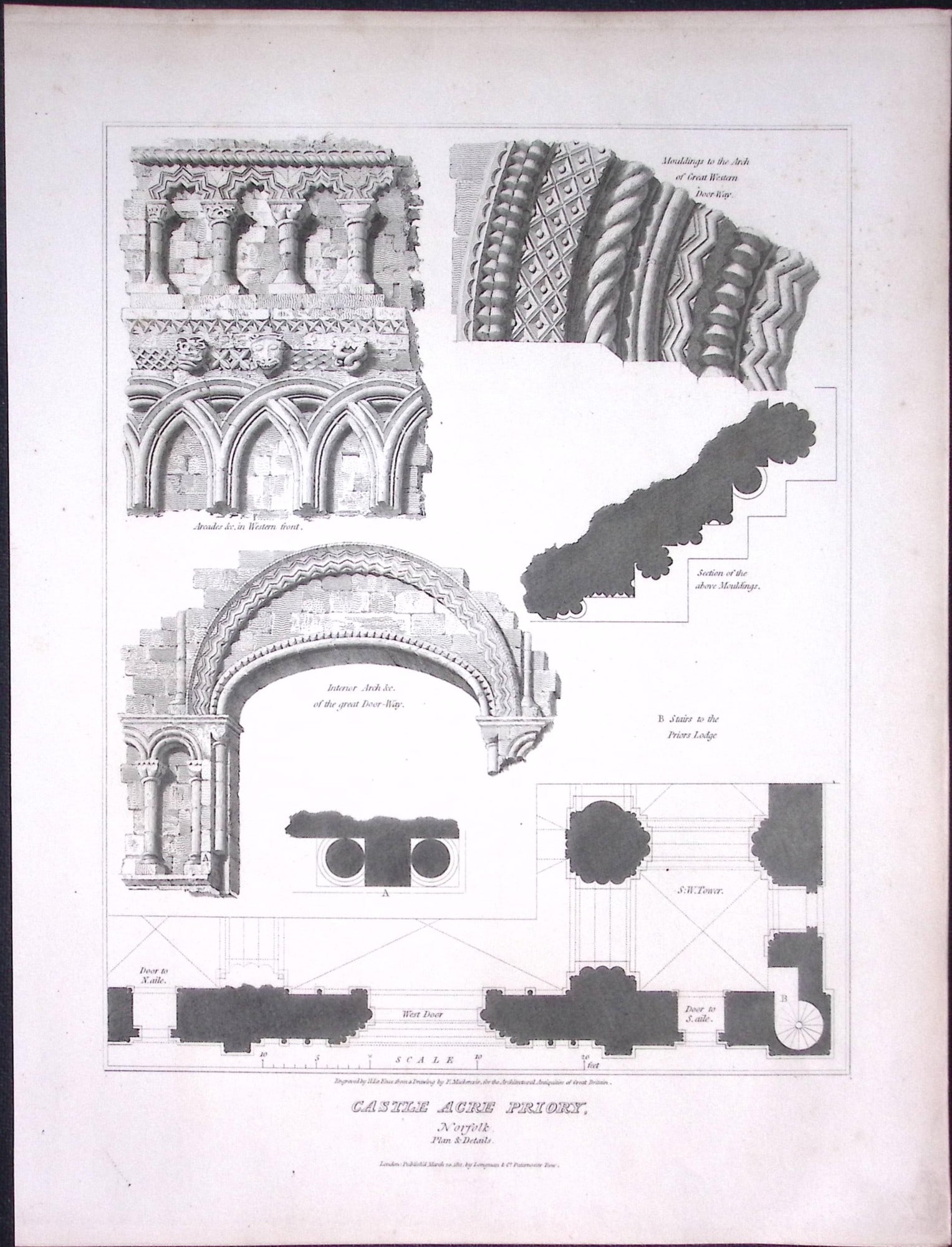 Castle-Acre Priory Norfolk 190 Years-Old Rare John Britton Antique Steel Engraving-137: Title: Castle-Acre Priory Norfolk 190 Years-Old Rare John Britton Antique Steel Engraving-137 Description: This 191 Years-Old Steel Gilt-Edged Engraved Plate Has Been Removed from an Antique Edition