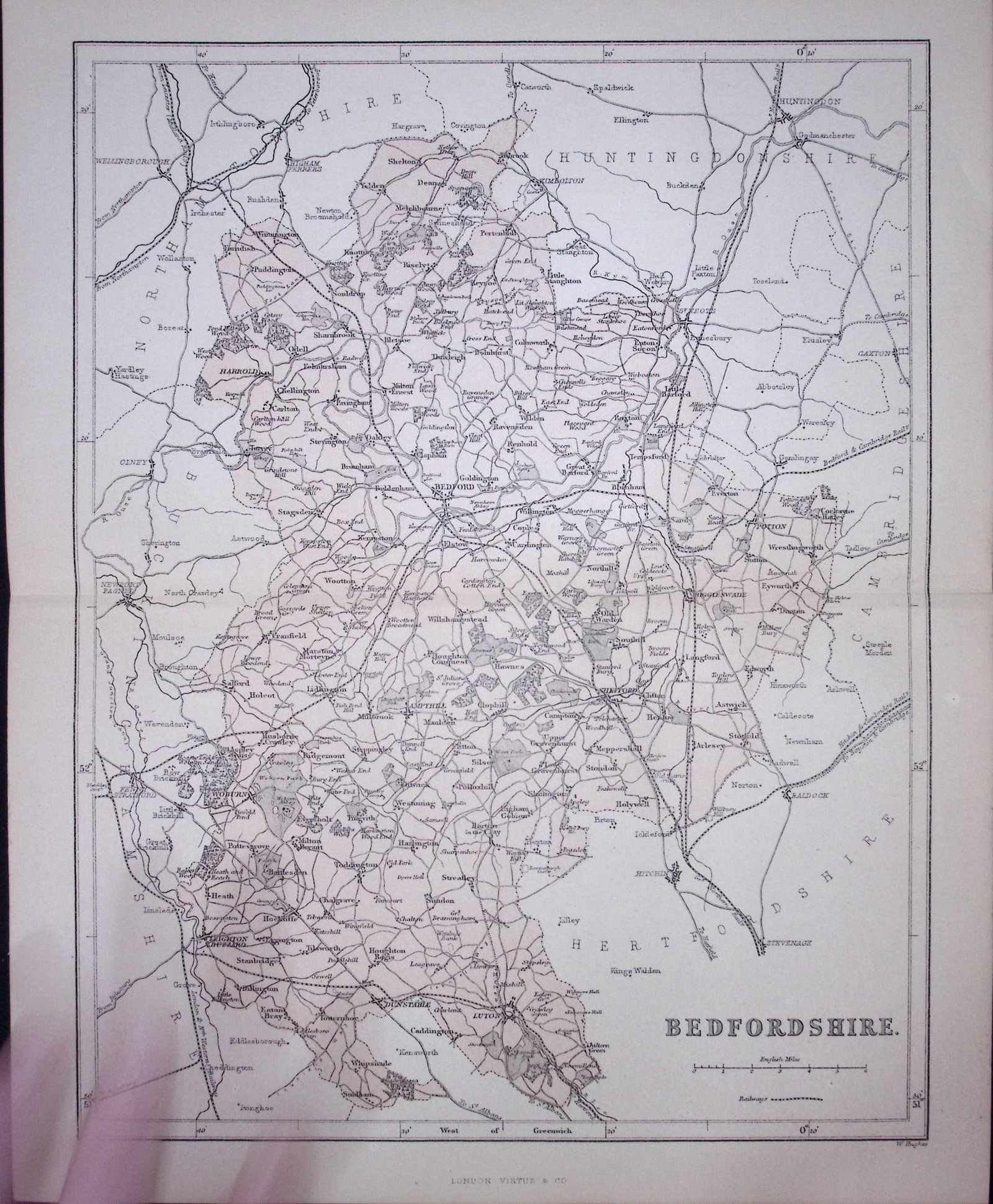 Bedfordshire 150 Years-Old 1875 Coloured Detailed Antique 1875 Map-63: Title: Bedfordshire 150 Years-Old 1875 Coloured Detailed Antique 1875 Map-63 Description: This 150 Years-Old Coloured Antique Map Was Removed from an Edition of. The National Gazetteer of Great