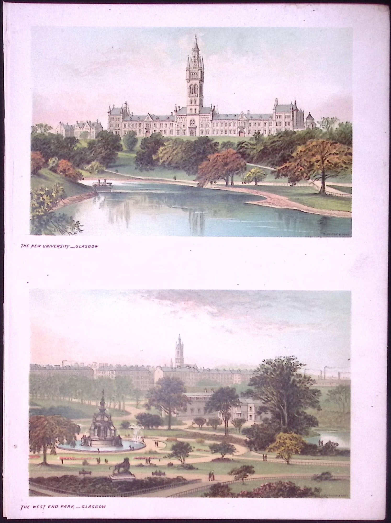 Scotland Glasgow University & West End Park Antique Coloured Print-13.: Title: Scotland Glasgow University & West End Park Antique Coloured Print-13. Description: This Antique Illustration Has Been Removed from an First Edition of. Souvenir Of Scotla